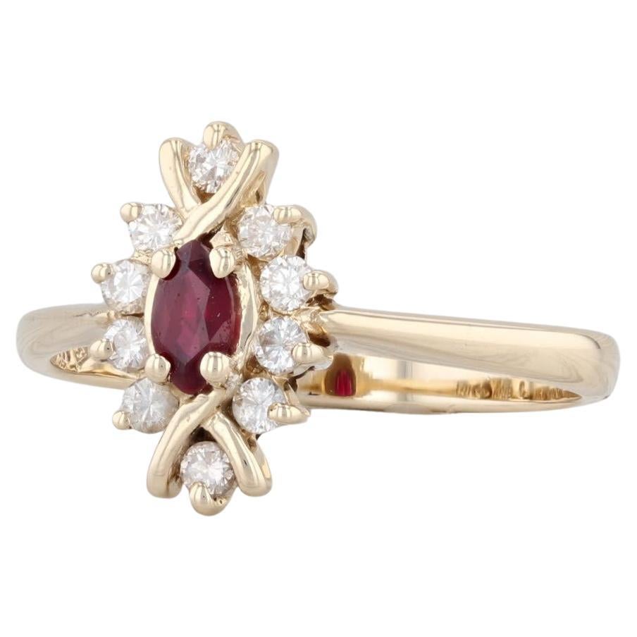 0.39ctw Marquise Ruby Diamond Halo Ring 14k Yellow Gold Size 7