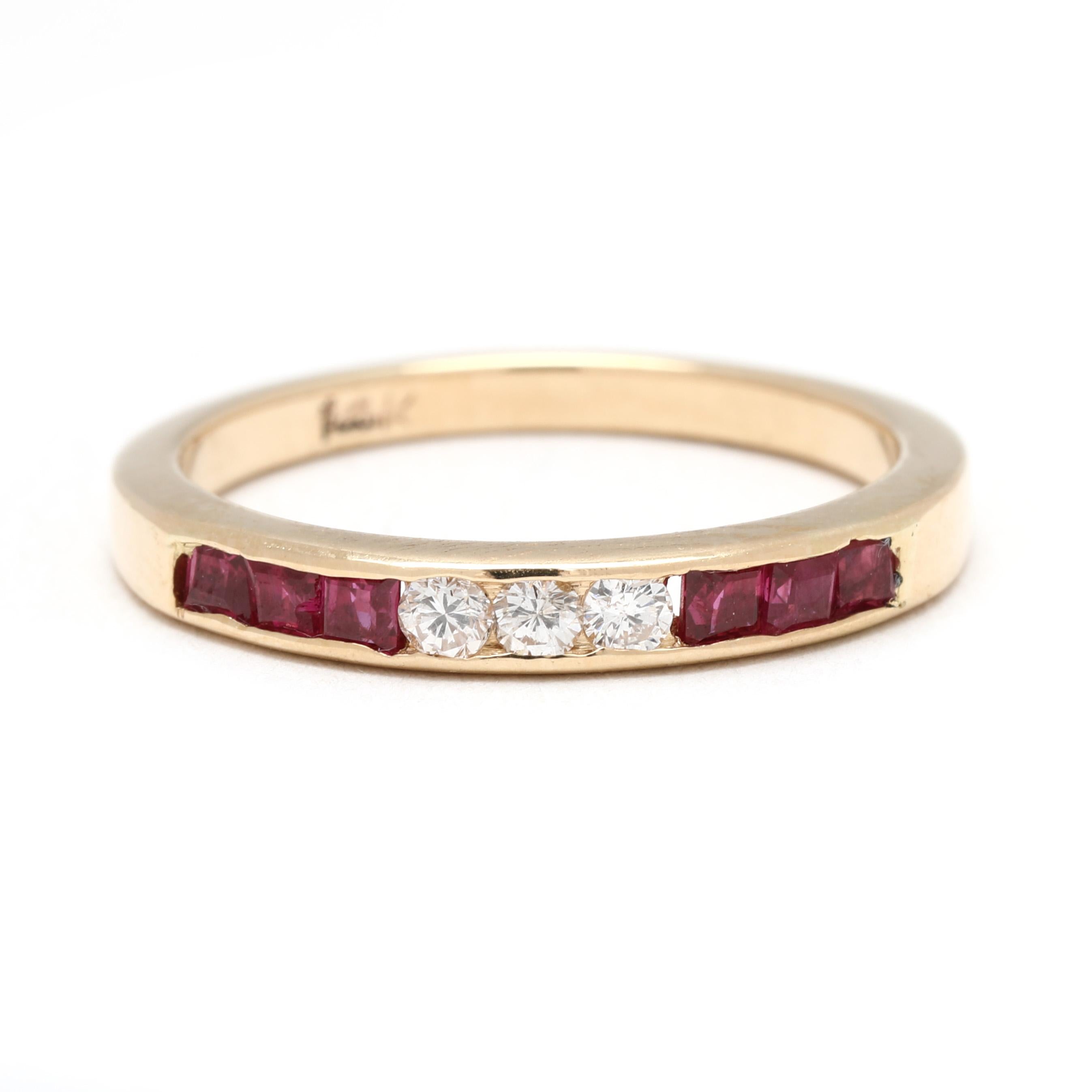0.39ctw Ruby and Diamond Band Ring, 14k Yellow Gold, Taille de bague 6.25