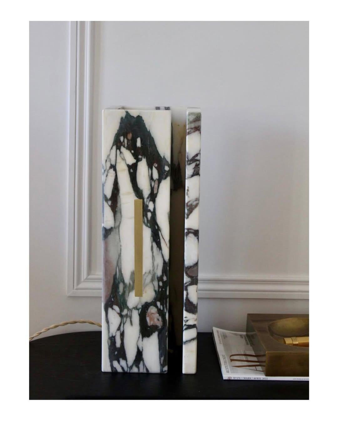 Unique Rectangular Prism Shape, Calcatta Viola Marble Lamp by Marie Jeunet For Sale 1