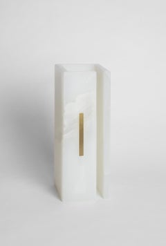 Hand-sculpted Organic Block Form, Pure White Onix Sculpture by Marie Jeunet