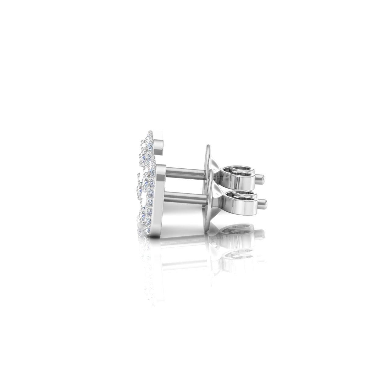 Moderne Clous d'oreilles carrés en or blanc 10 carats avec diamants baguette et rond de 0,3 carat SI/HI en vente
