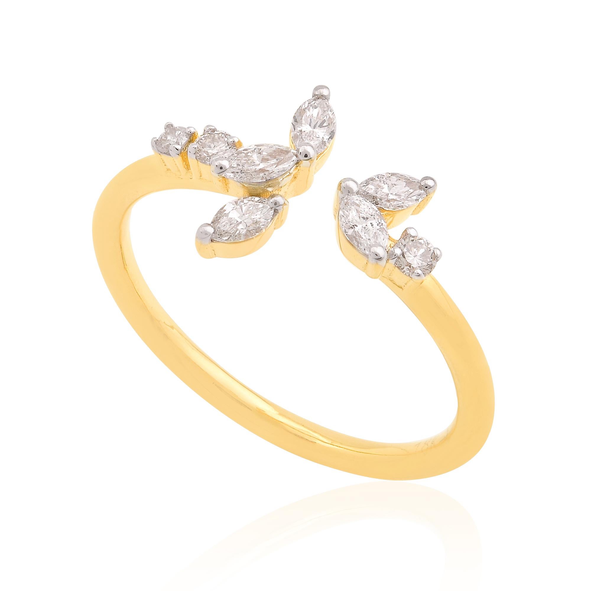 For Sale:  0.3Ct. SI Clarity HI Color Marquise Round Diamond Cuff Ring 18 Karat Yellow Gold 2