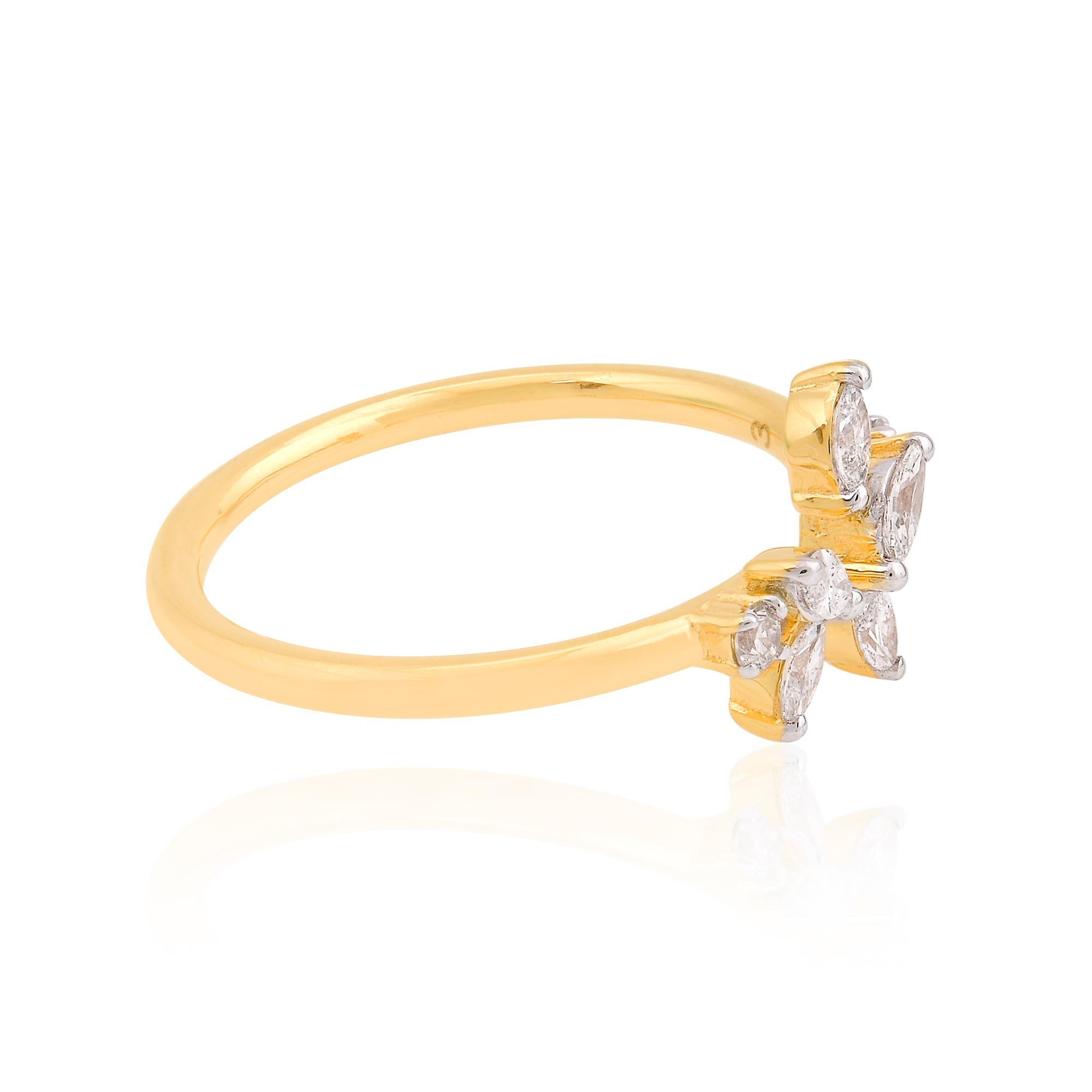 For Sale:  0.3Ct. SI Clarity HI Color Marquise Round Diamond Cuff Ring 18 Karat Yellow Gold 3
