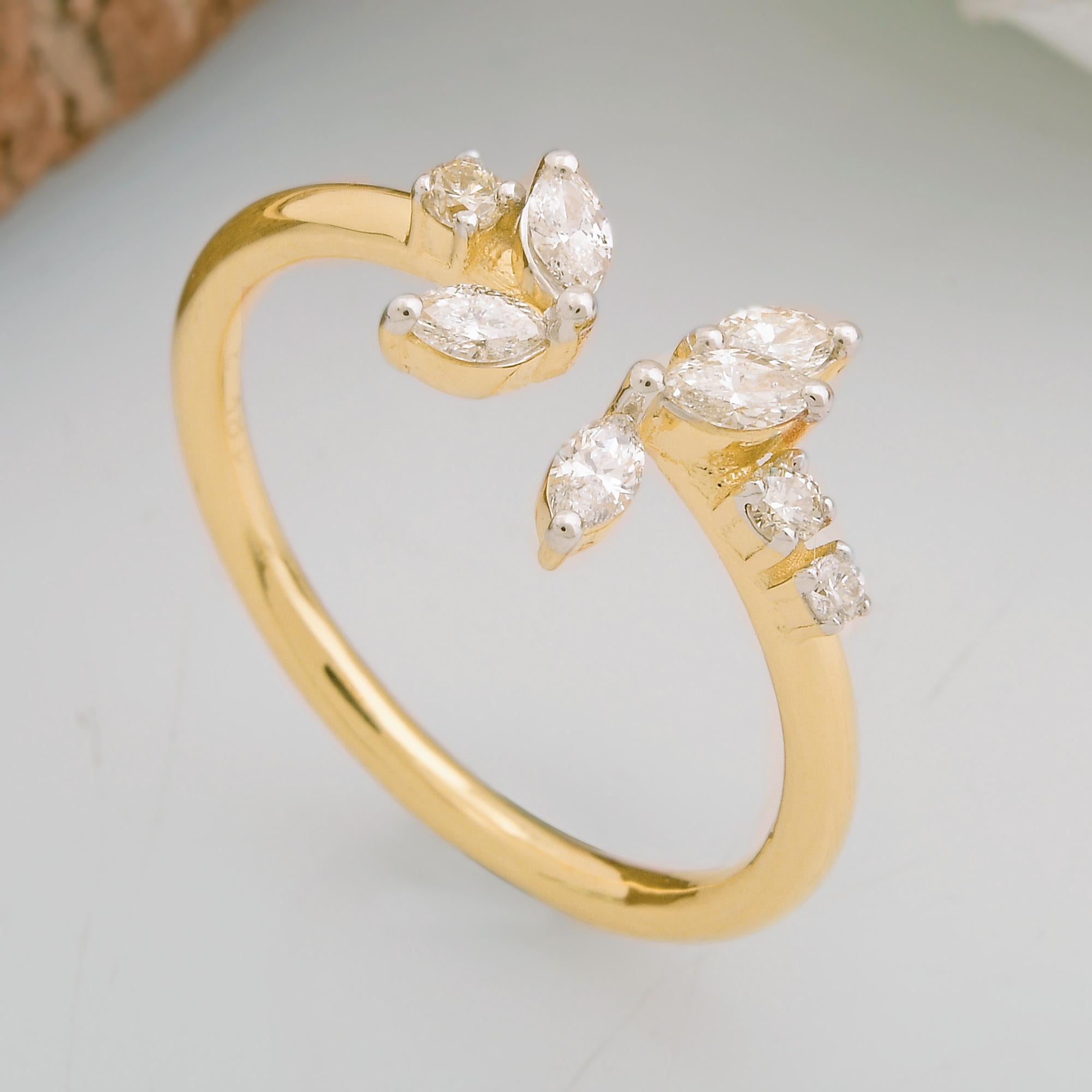 For Sale:  0.3Ct. SI Clarity HI Color Marquise Round Diamond Cuff Ring 18 Karat Yellow Gold 5