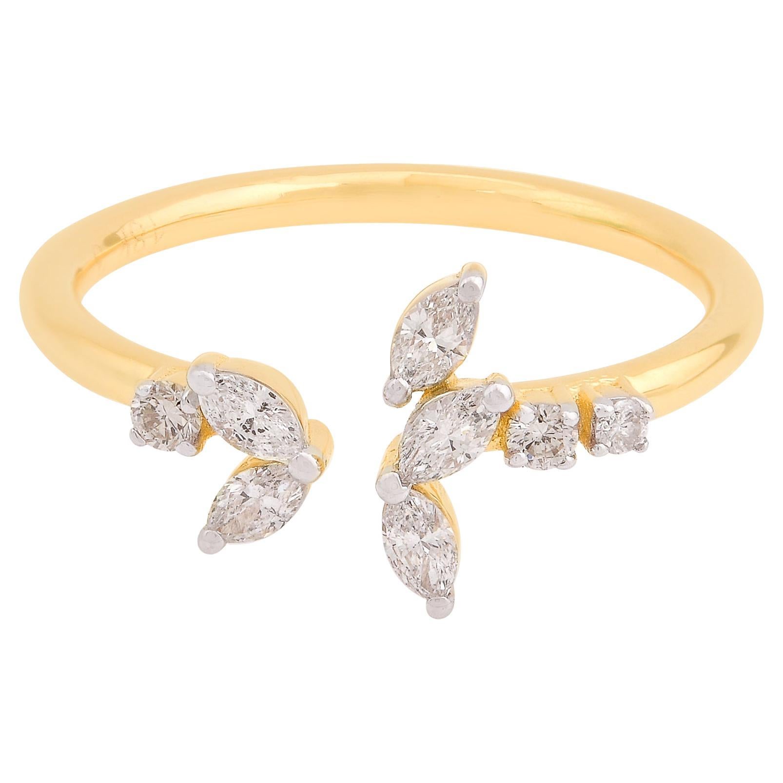 For Sale:  0.3Ct. SI Clarity HI Color Marquise Round Diamond Cuff Ring 18 Karat Yellow Gold