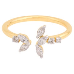 0.3Ct. SI Clarity HI Color Marquise Round Diamond Cuff Ring 18 Karat Yellow Gold