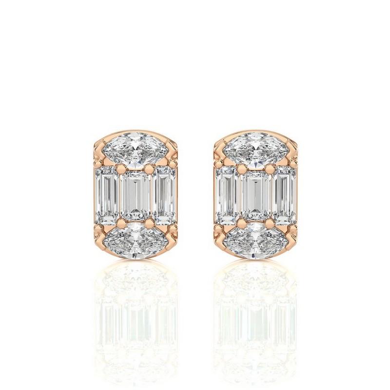 Modern 0.4 Carat Baguette Diamonds ETON style Stud Earrings in 18k Rose Gold For Sale