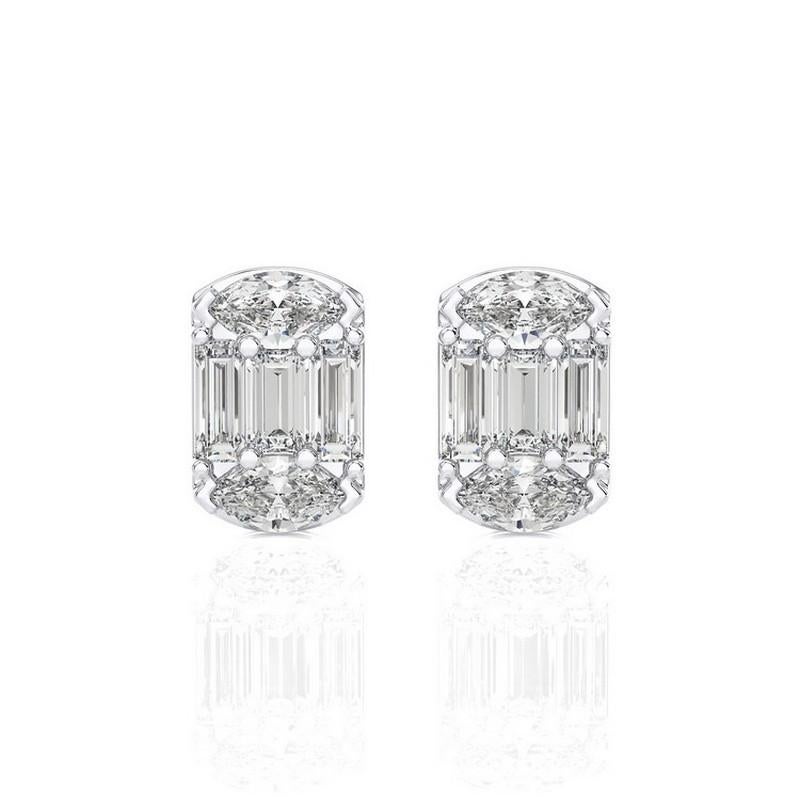 Moderno Orecchini con diamanti baguette da 0,4 carati in stile ETON in oro bianco 18 carati in vendita