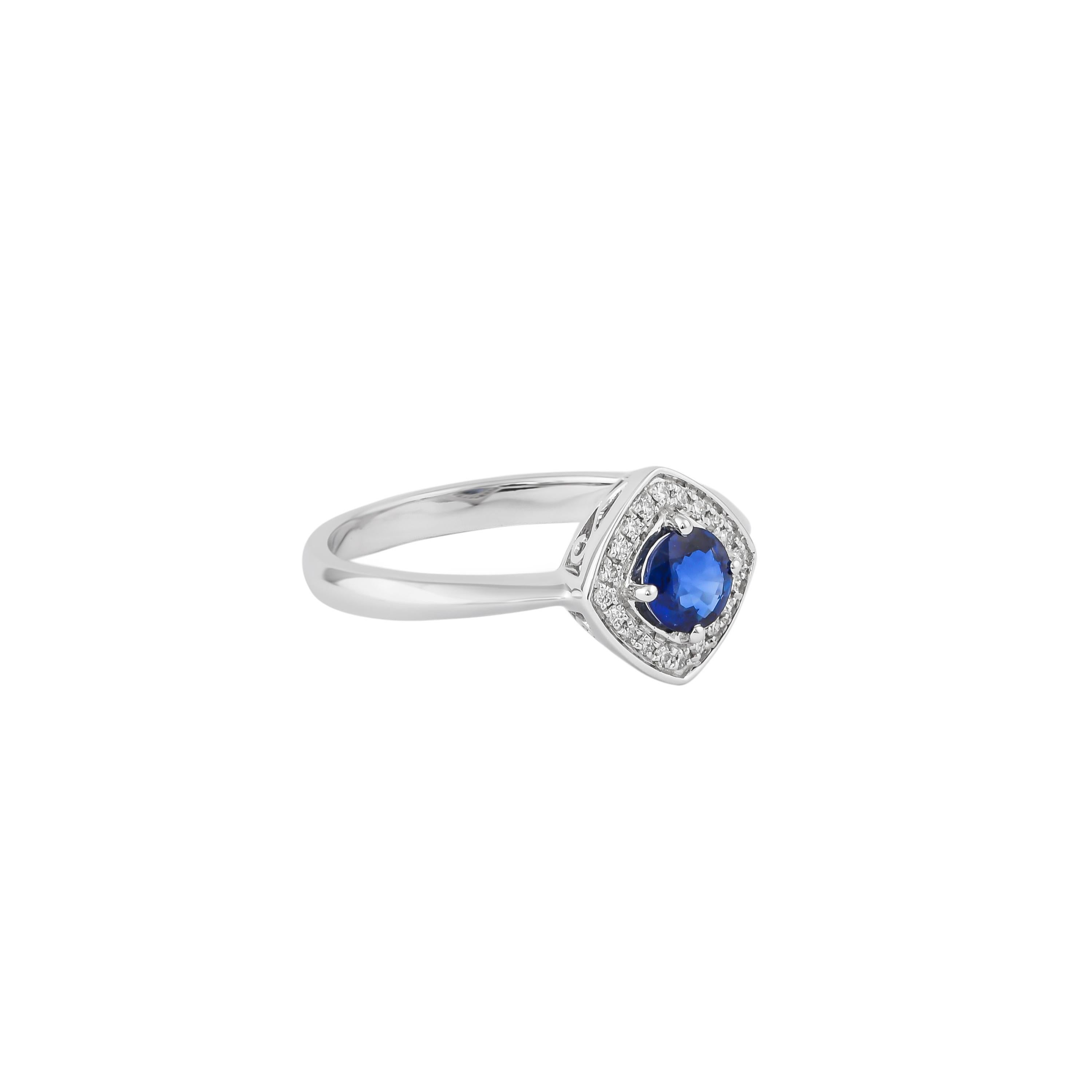 0.4 Karat blauer Saphir und Diamantring aus 18 Karat Weißgold (Zeitgenössisch) im Angebot