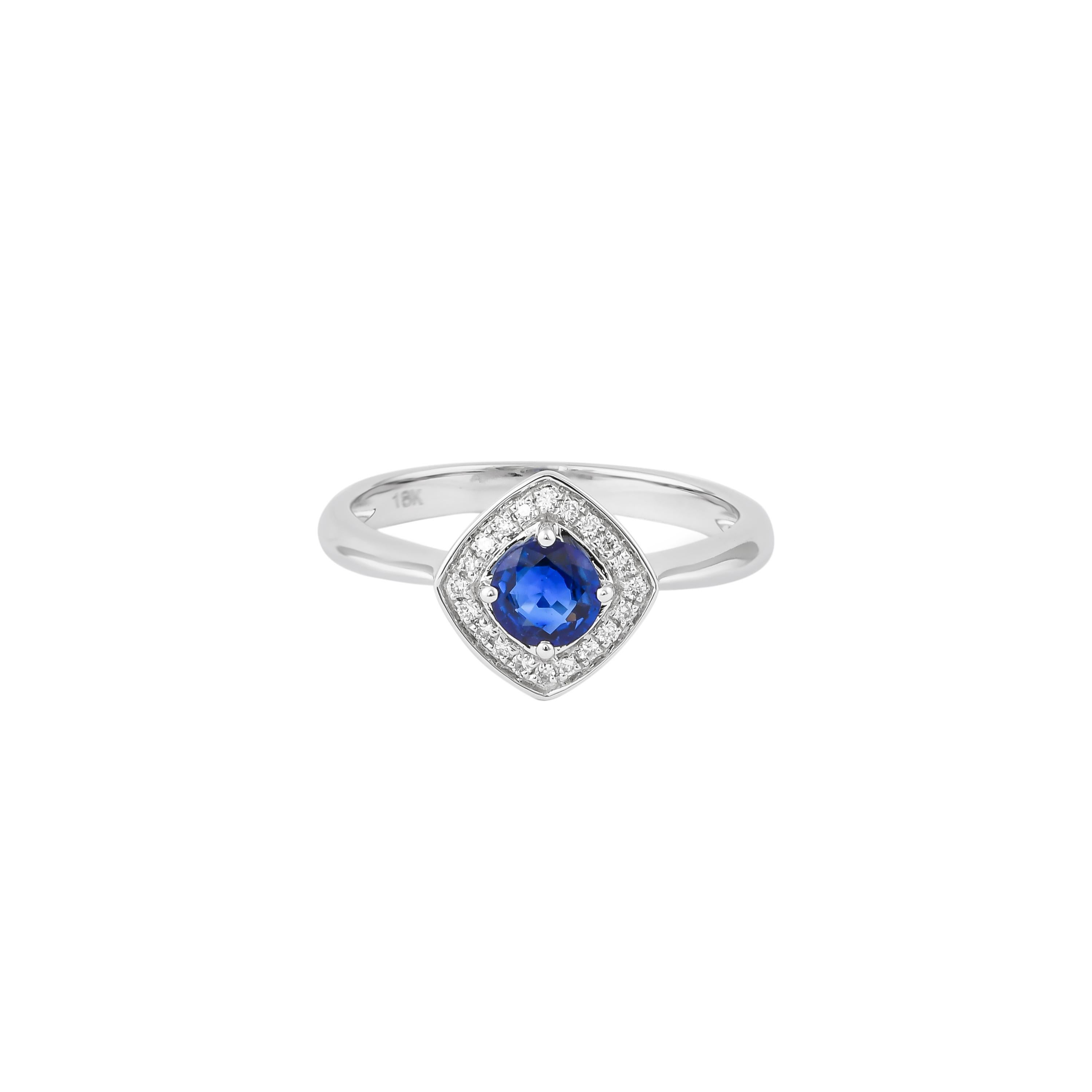 Round Cut 0.4 Carat Blue Sapphire and Diamond Ring in 18 Karat White Gold For Sale