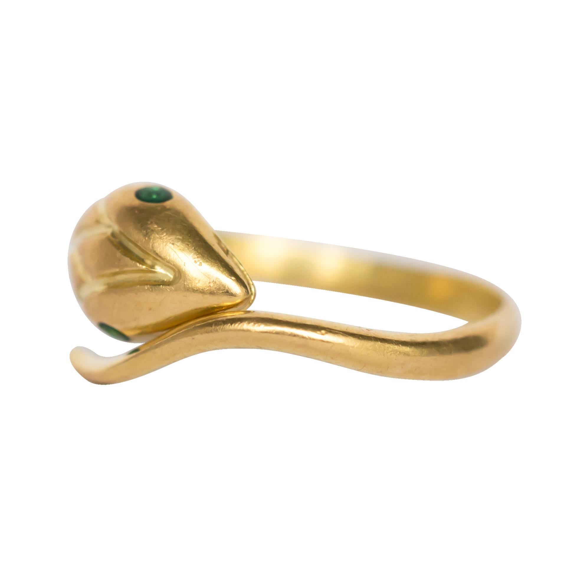 Ring Size: 9.5
Metal Type: 18 karat Yellow Gold 
Weight: 3.7 grams

Color Stone Details: 
Type: Emerald 
Shape: Round Brilliant 
Carat Weight: .04 carat, total weight.
Color: Natural Emerald 

Finger to Top of Stone Measurement: 3.03mm 