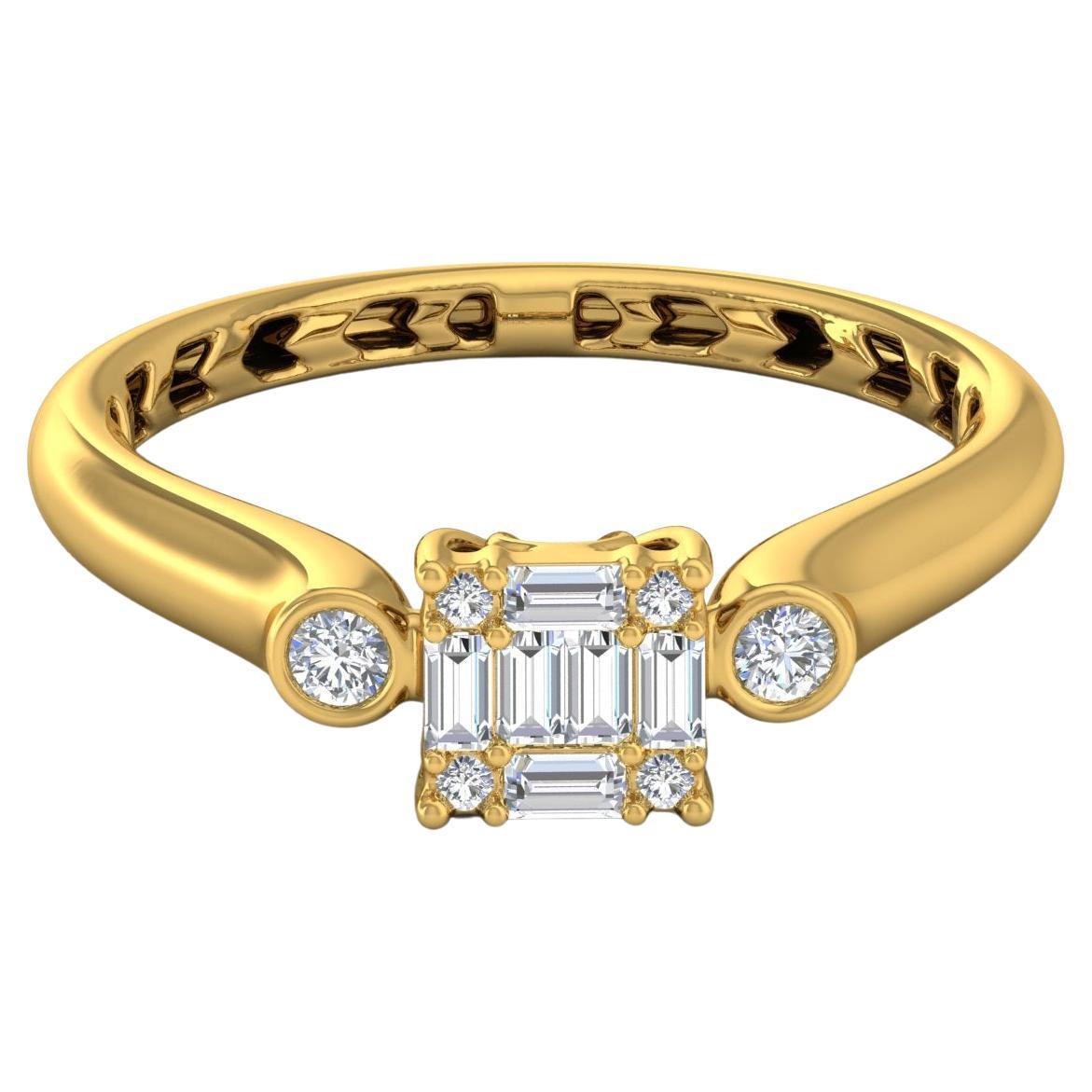 Bague de promesse en diamant baguette de 0,4 carat, pureté SI, couleur HI, en or jaune 18 carats