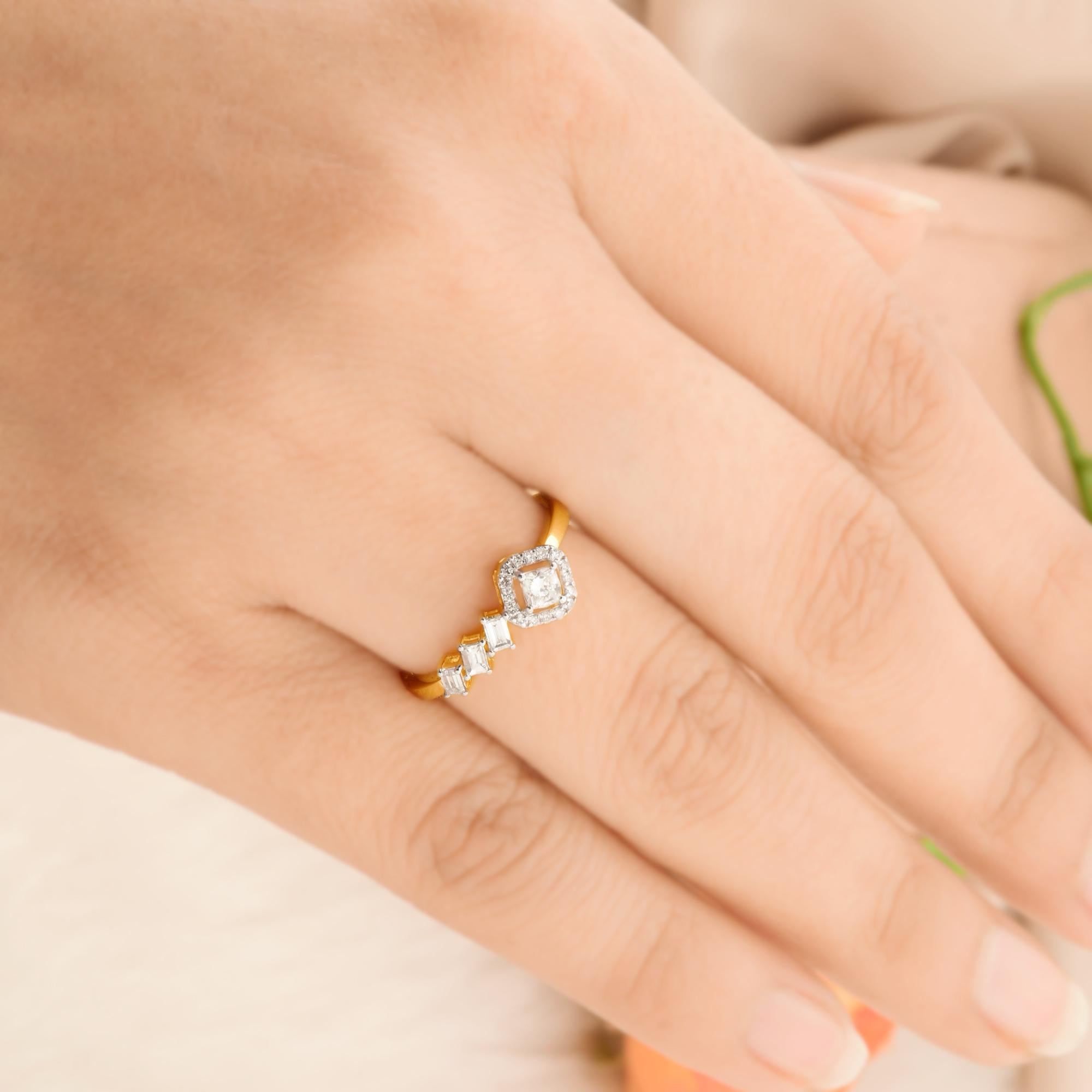 For Sale:  0.4 Carat SI Clarity HI Color Diamond Designer Ring 18 Karat Yellow Gold Jewelry 4