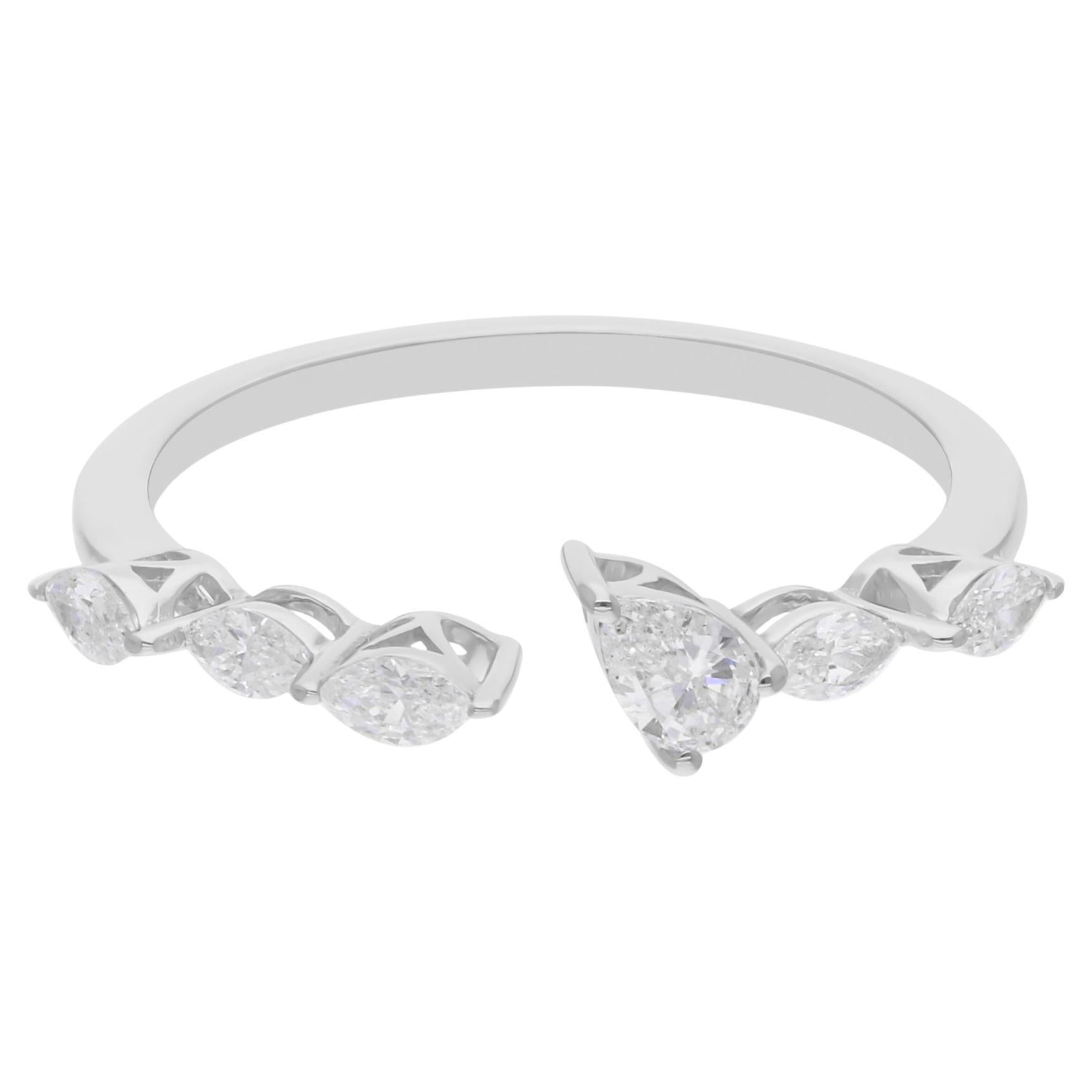0.4 Carat SI/H Pear Marquise Brilliant Cut Diamond Cuff Ring 18 Karat White Gold