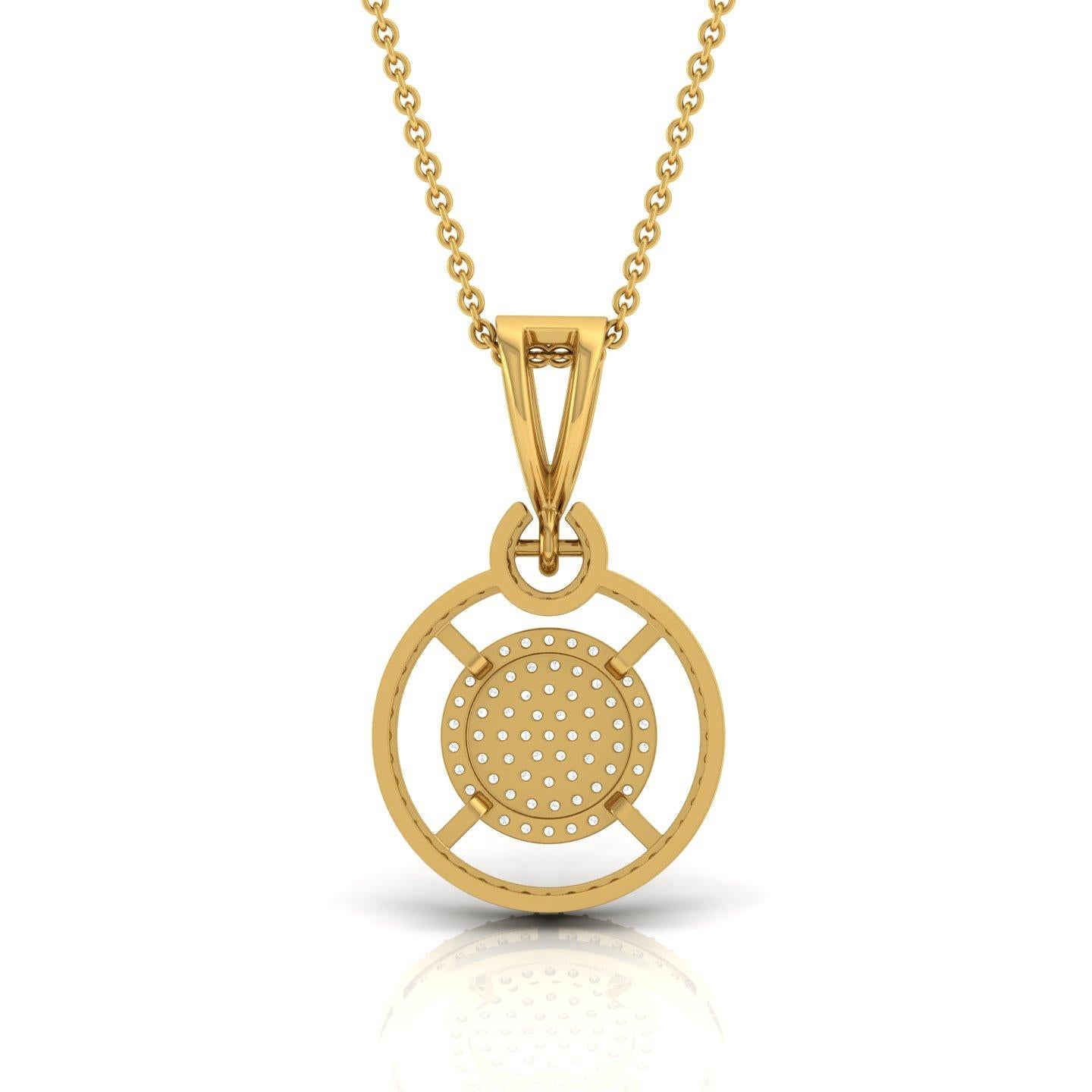Modern SI Clarity HI Color Diamond Pave Charm Pendant Necklace 14 Karat Yellow Gold For Sale