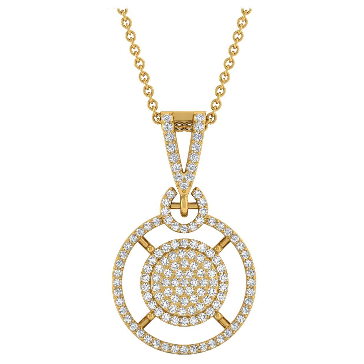 SI Clarity HI Color Diamond Pave Charm Pendant Necklace 14 Karat Yellow Gold For Sale