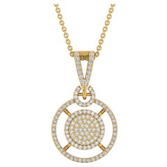 SI Clarity HI Color Diamond Pave Charm Pendant Necklace 14 Karat Yellow Gold