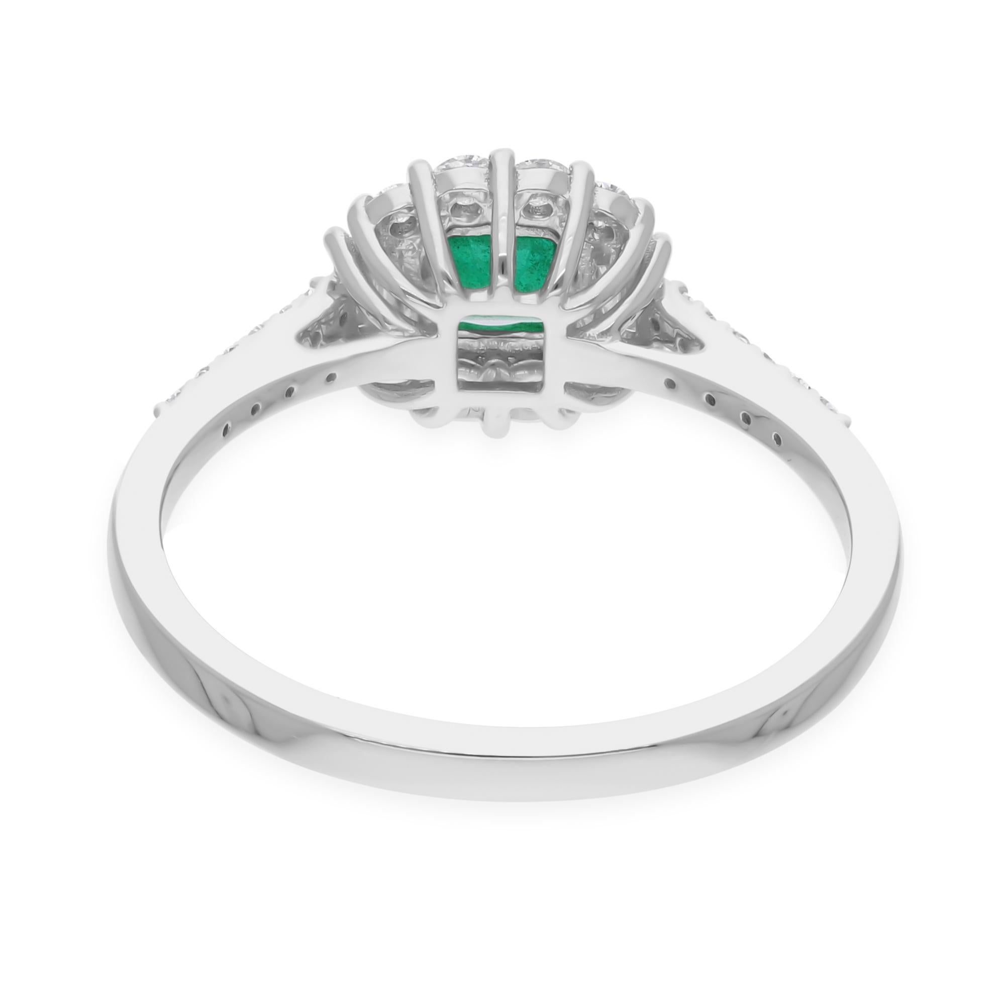 Emerald Cut 0.4 Carat Zambian Emerald Ring 0.3 Ct. SI/H Baguette Diamond 18 Karat White Gold For Sale