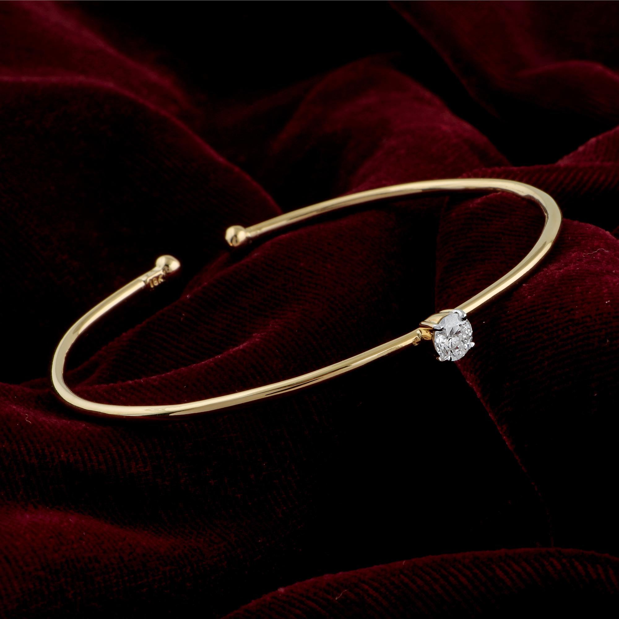 Modern 0.4 Ct SI/HI Solitaire Diamond Cuff Bangle Bracelet 14 Karat Yellow Gold Jewelry For Sale