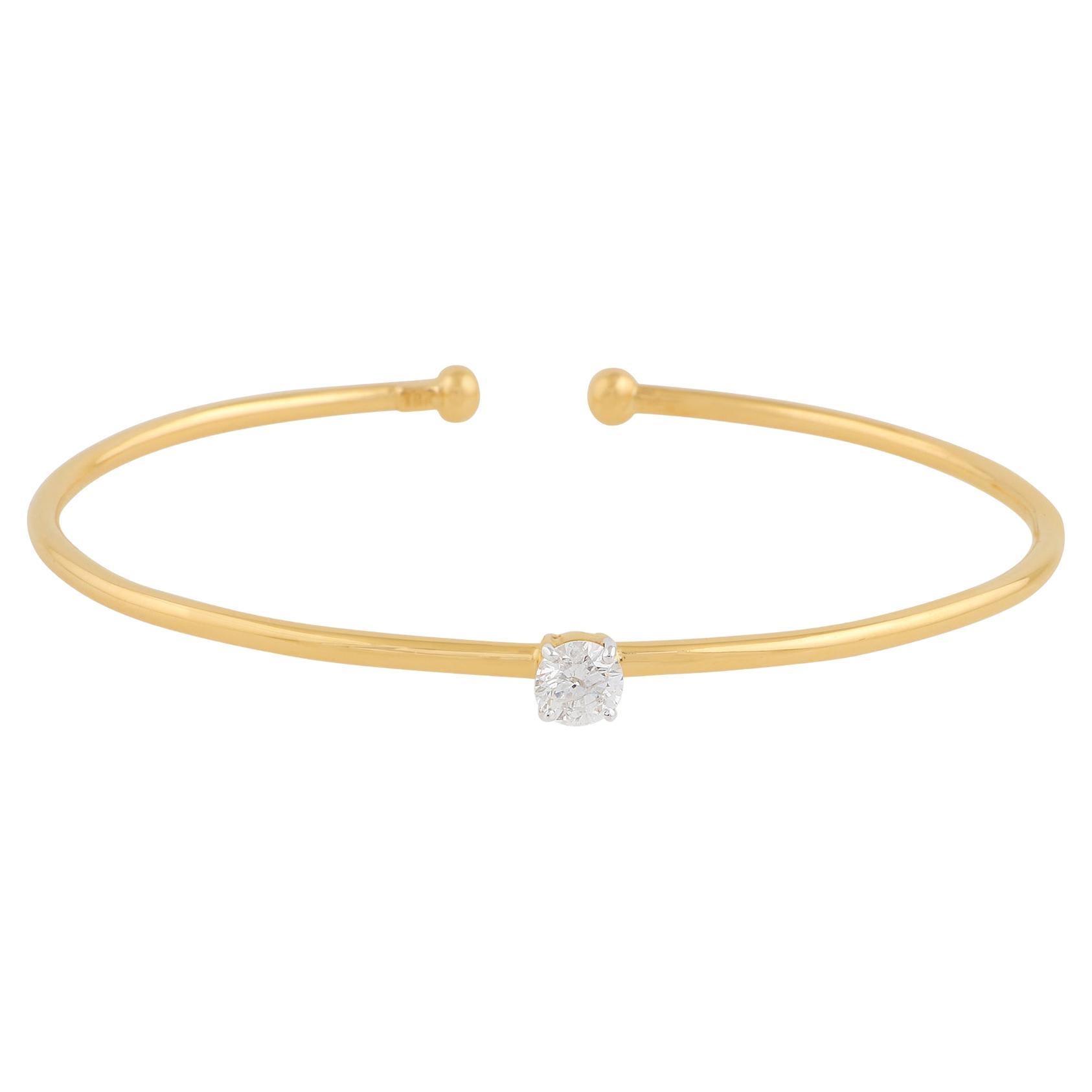 0.4 Ct SI/HI Solitaire Diamond Cuff Bangle Bracelet 14 Karat Yellow Gold Jewelry For Sale