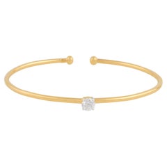 0.4 Ct SI/HI Solitaire Diamond Cuff Bangle Bracelet 14 Karat Yellow Gold Jewelry