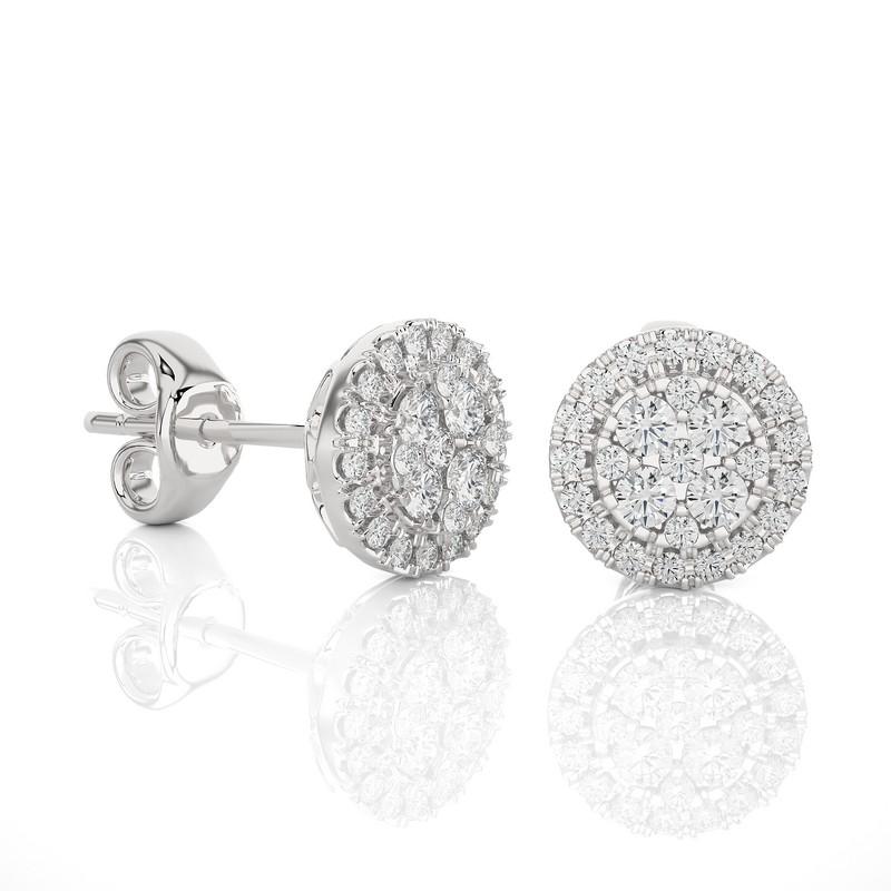 Moderne Clous d'oreilles ronds Moonlight en or blanc 14 carats avec diamants 0,4 carat en vente