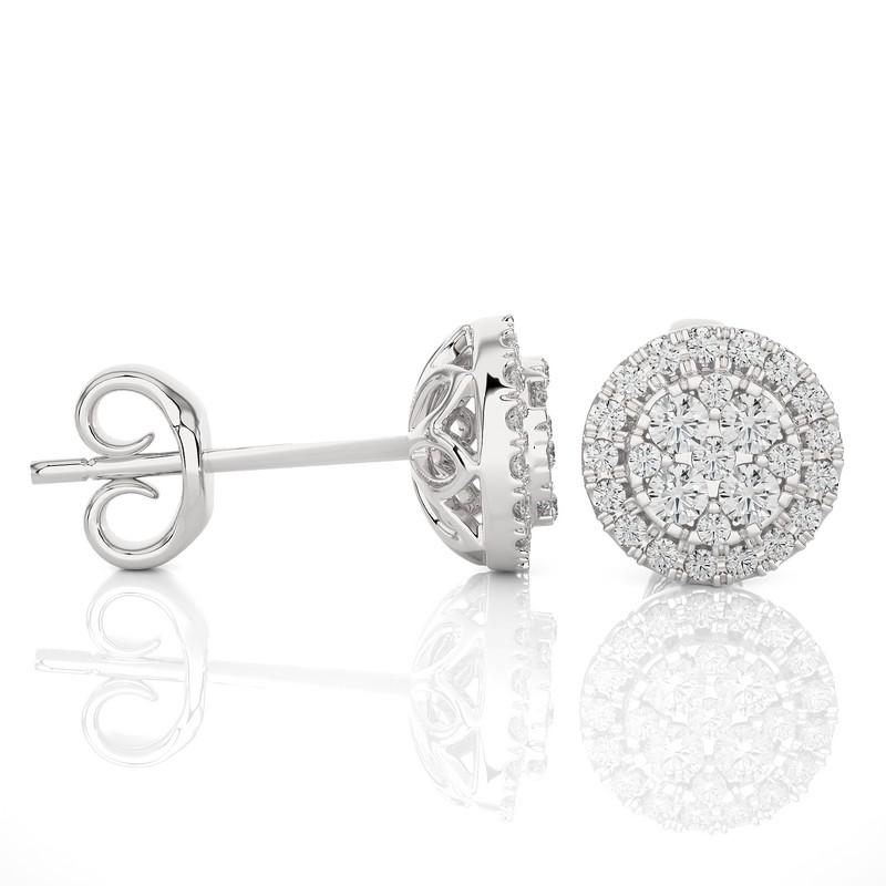 Round Cut 0.4 CTW Diamond Moonlight Round Stud Earring in 14K White Gold For Sale