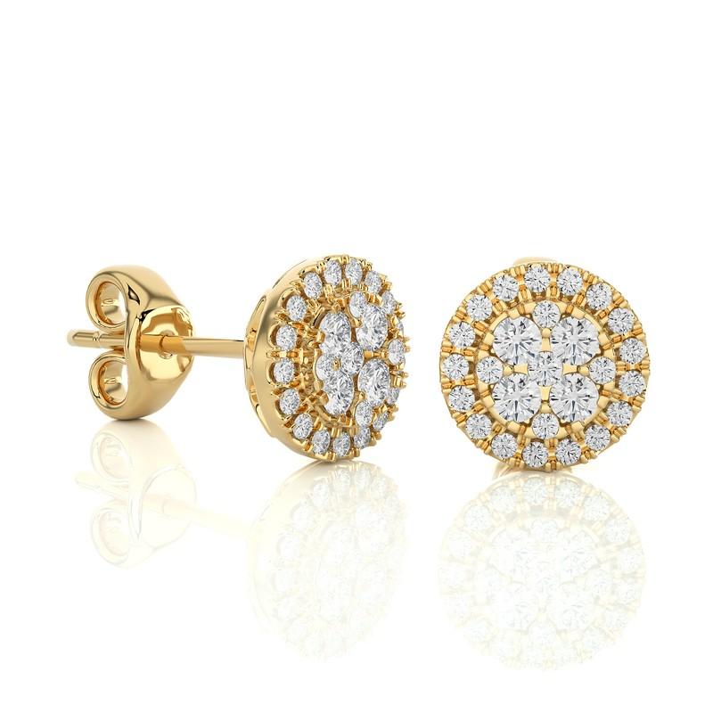 Modern 0.4 CTW Diamond Moonlight Round Stud Earring in 14K Yellow Gold For Sale