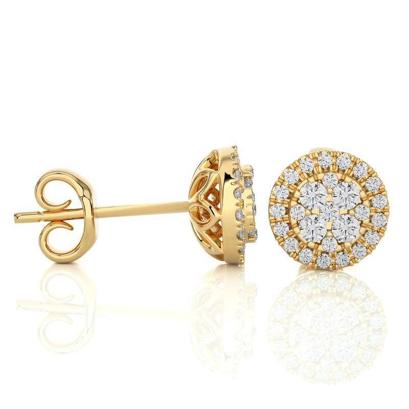 Round Cut 0.4 CTW Diamond Moonlight Round Stud Earring in 14K Yellow Gold For Sale