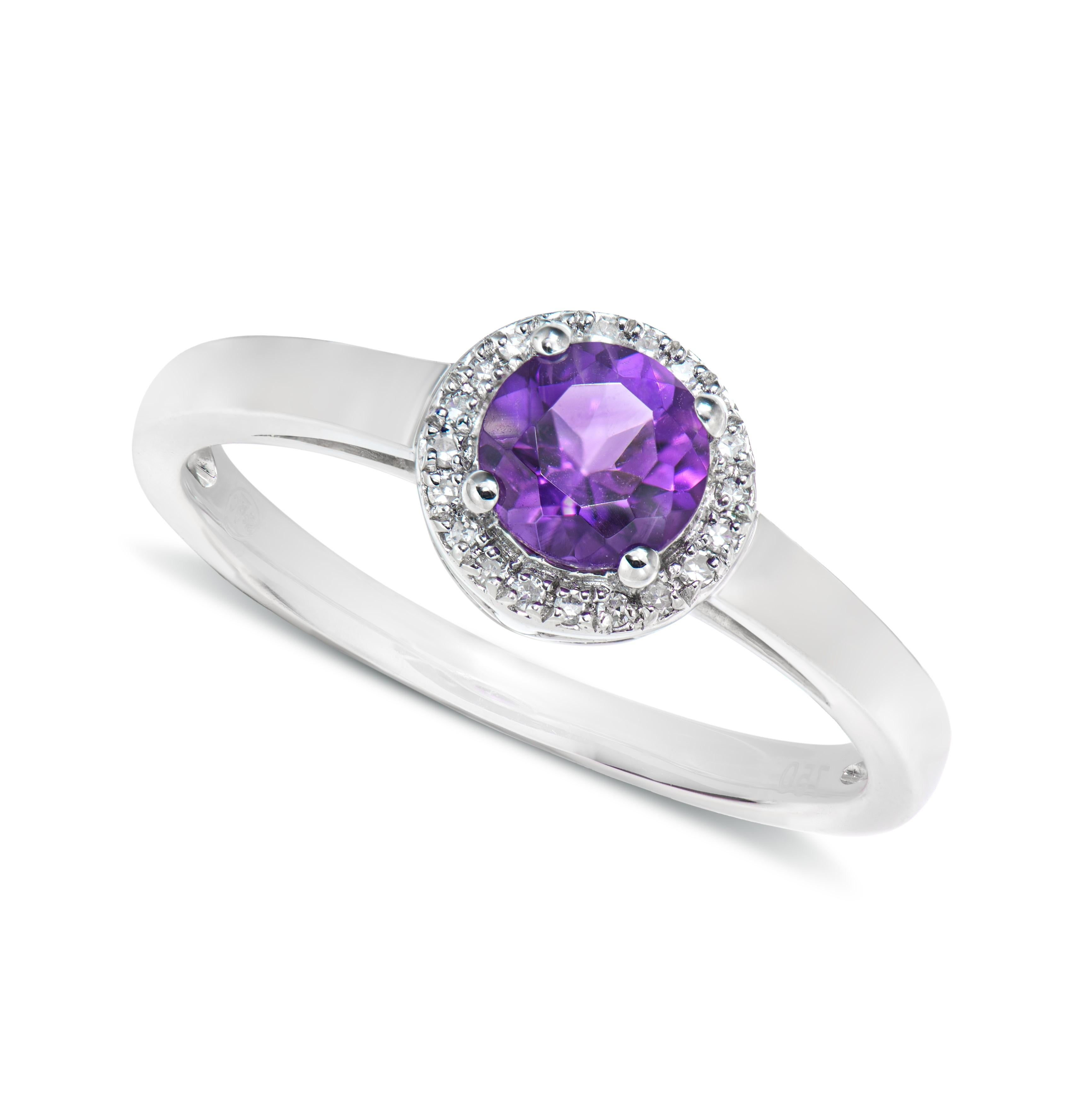 Contemporary 0.40 Carat Amethyst Fancy Ring in 18Karat White Gold with White Diamond.   For Sale