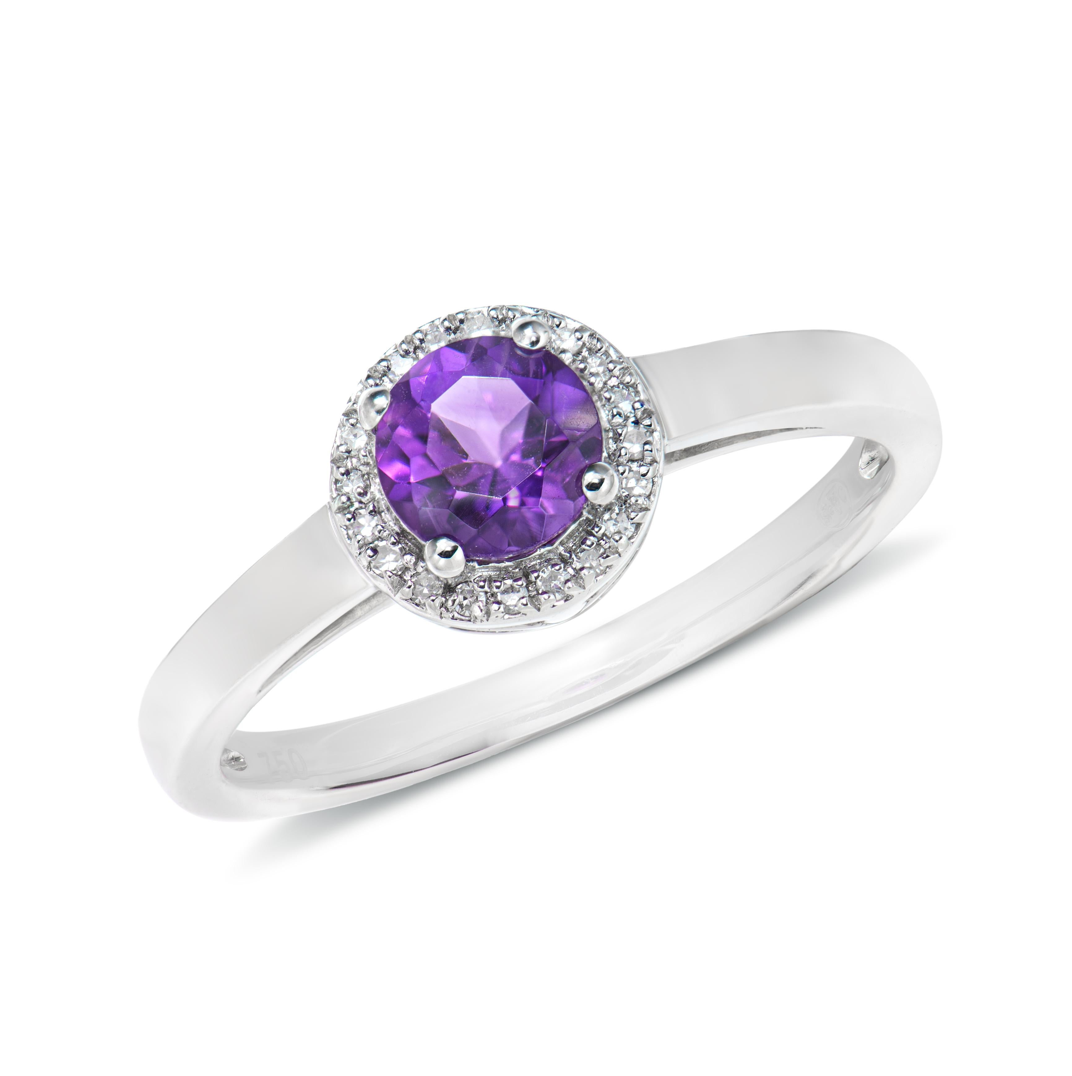 Round Cut 0.40 Carat Amethyst Fancy Ring in 18Karat White Gold with White Diamond.   For Sale
