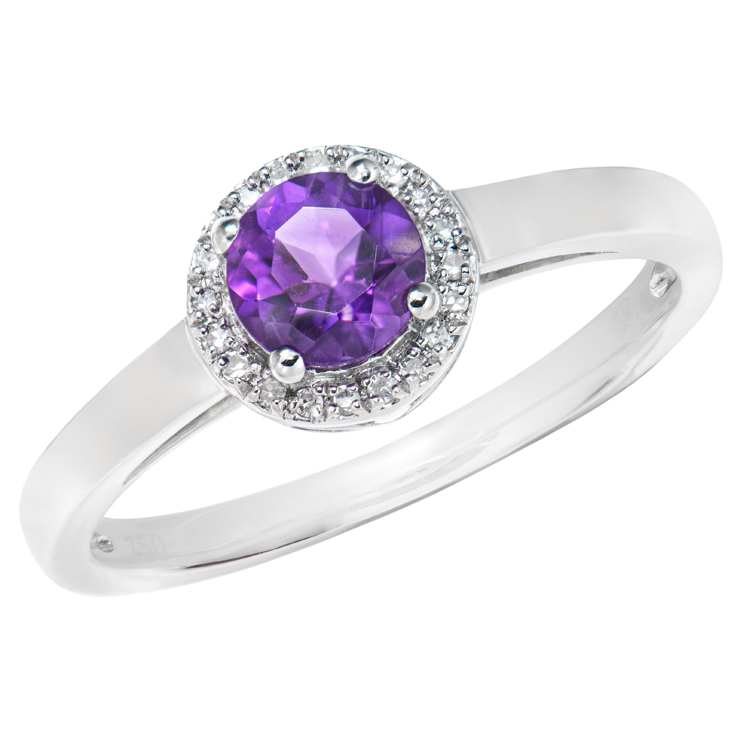 0.40 Carat Amethyst Fancy Ring in 18Karat White Gold with White Diamond.   For Sale