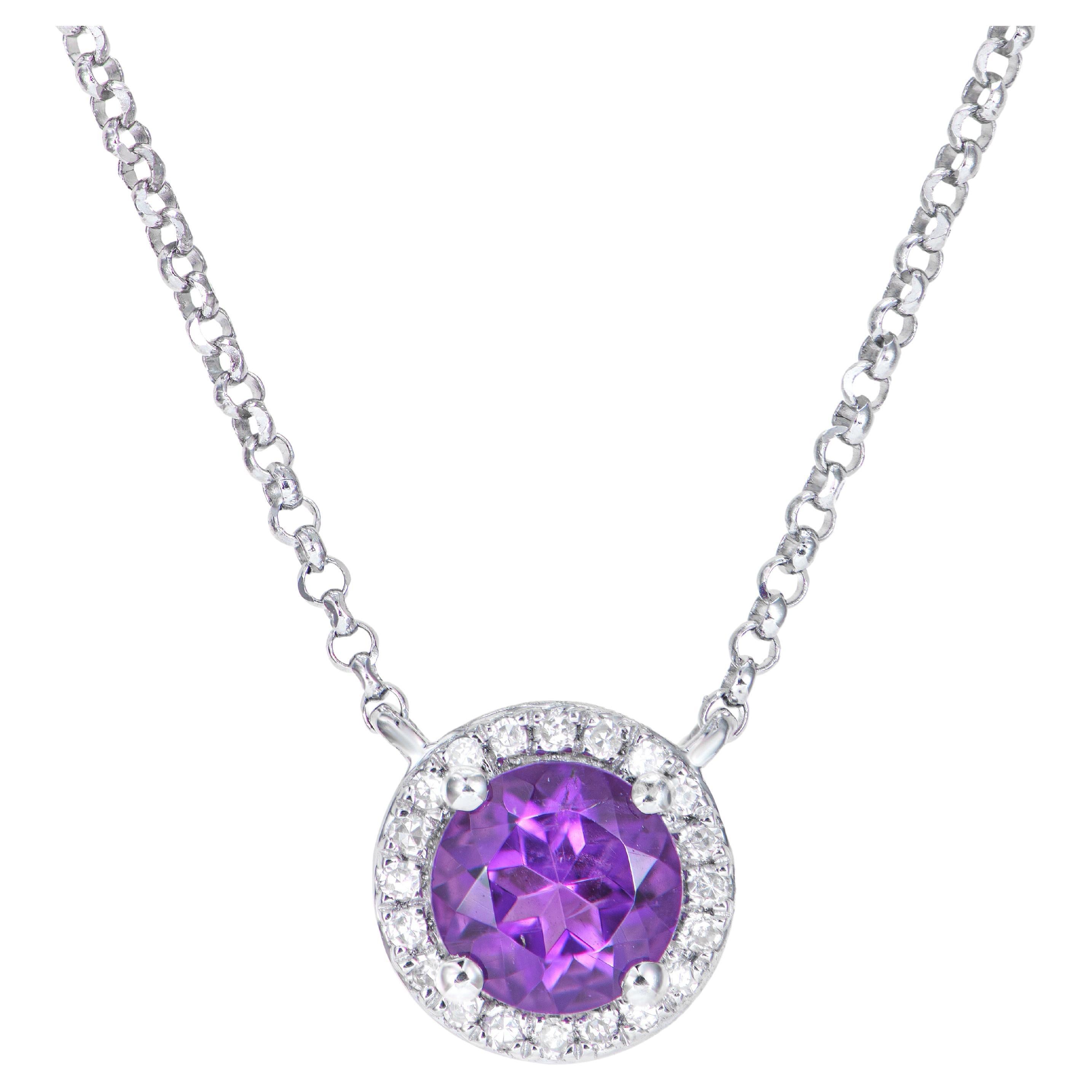 0.40 Carat Amethyst Pendant in 18Karat White Gold with White Diamond. For Sale