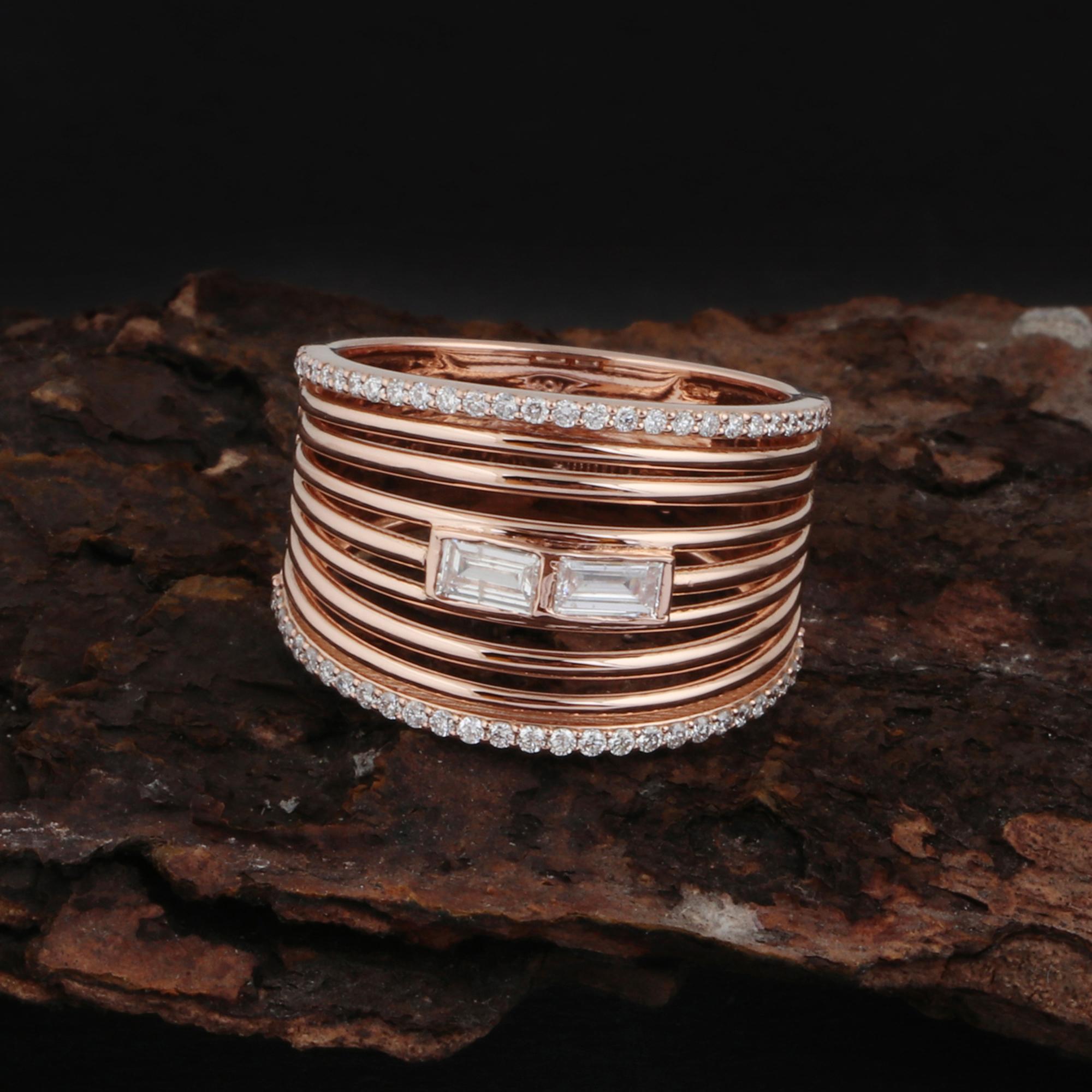 0,40 Karat Baguette-Diamant-Ring aus 18 Karat Roségold, handgefertigt Damen im Angebot
