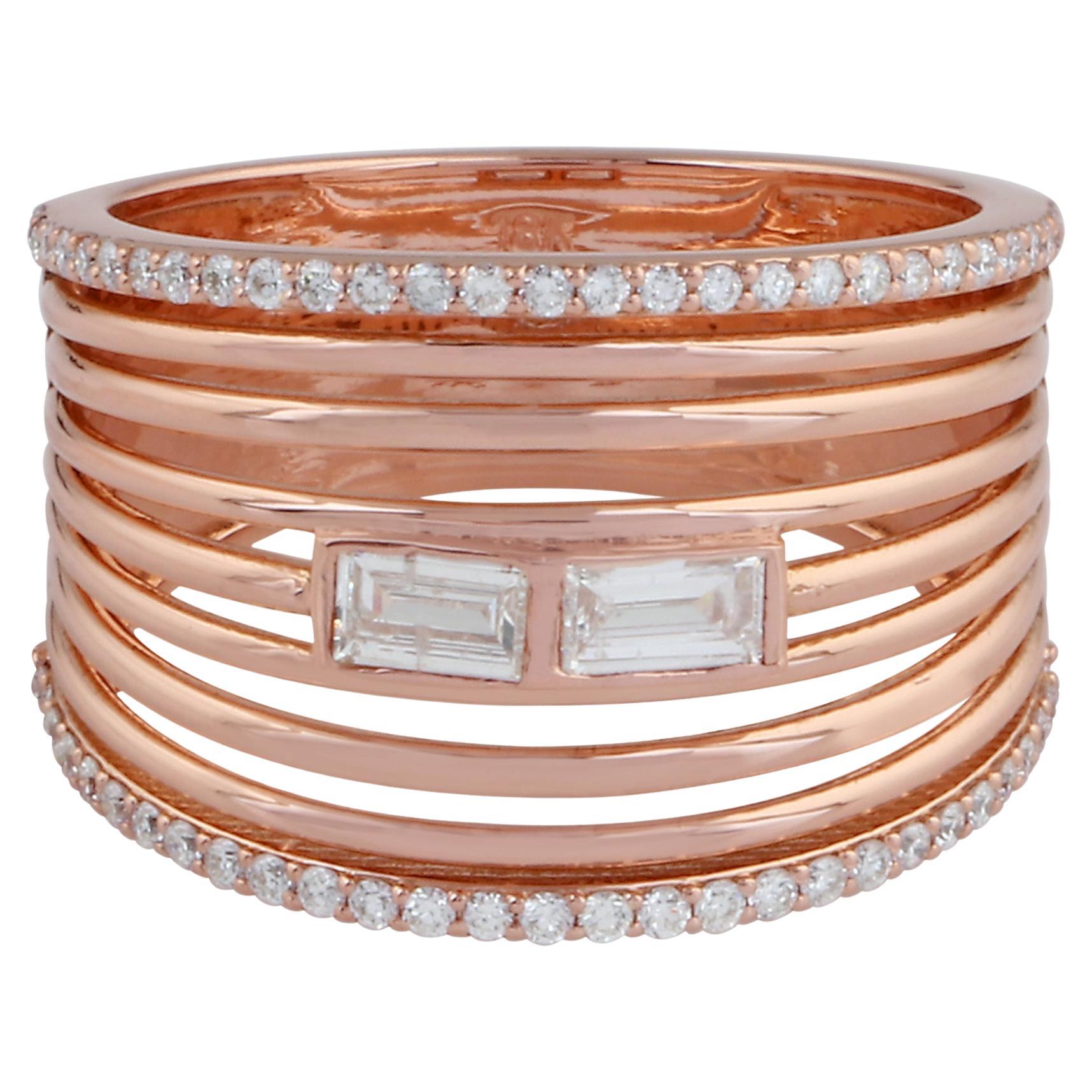 0.40 Carat Baguette Diamond Multi Layer Ring 18 Karat Rose Gold Handmade Jewelry