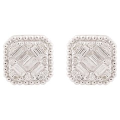 0.40 Carat Baguette Round Diamond Stud Earrings 10 Karat White Gold Fine Jewelry