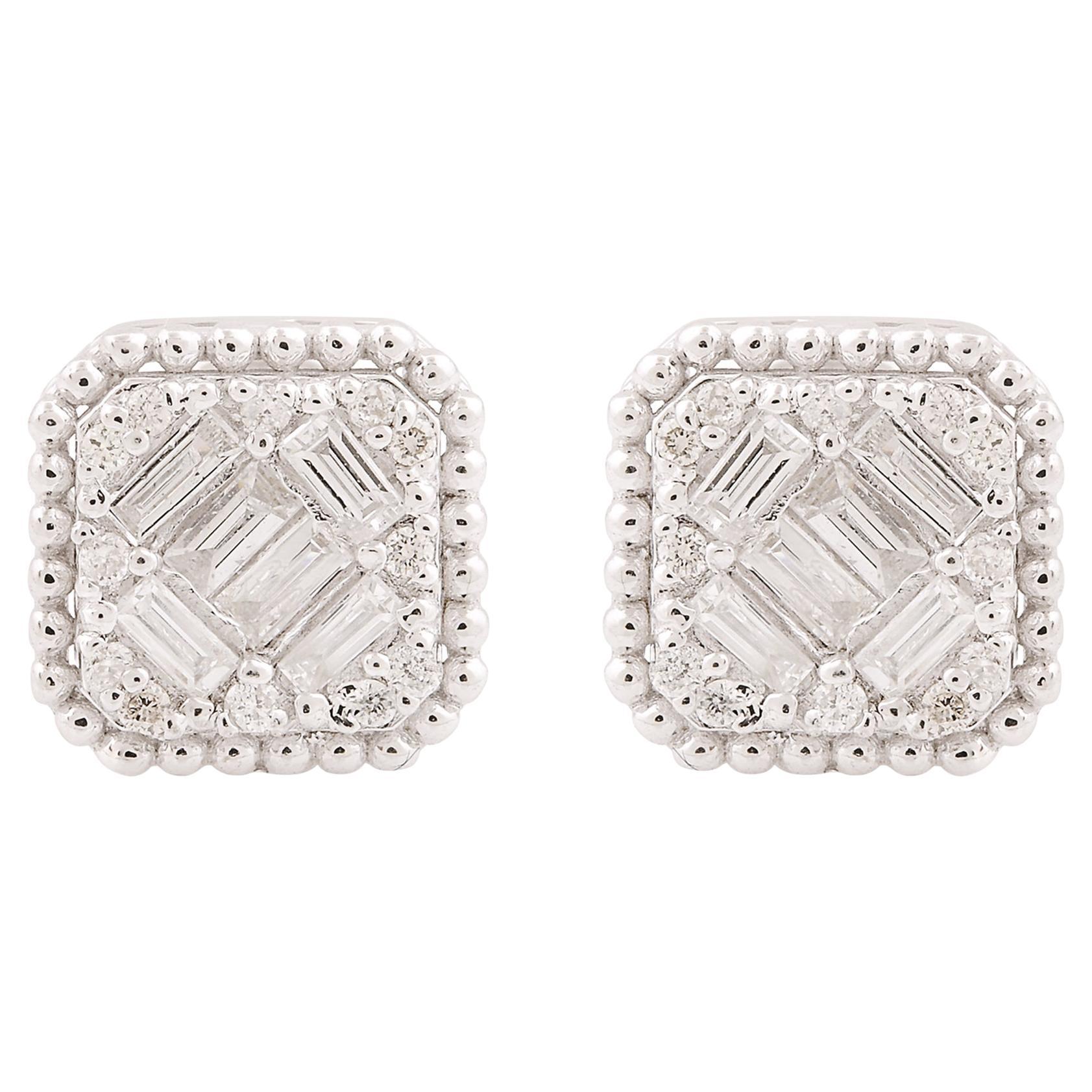 0.40 Carat Baguette Round Diamond Stud Earrings 10 Karat White Gold Fine Jewelry