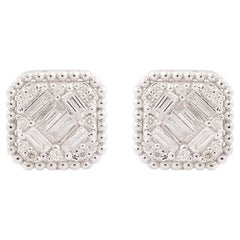 0.40 Carat Baguette Round Diamond Stud Earrings 10 Karat White Gold Fine Jewelry