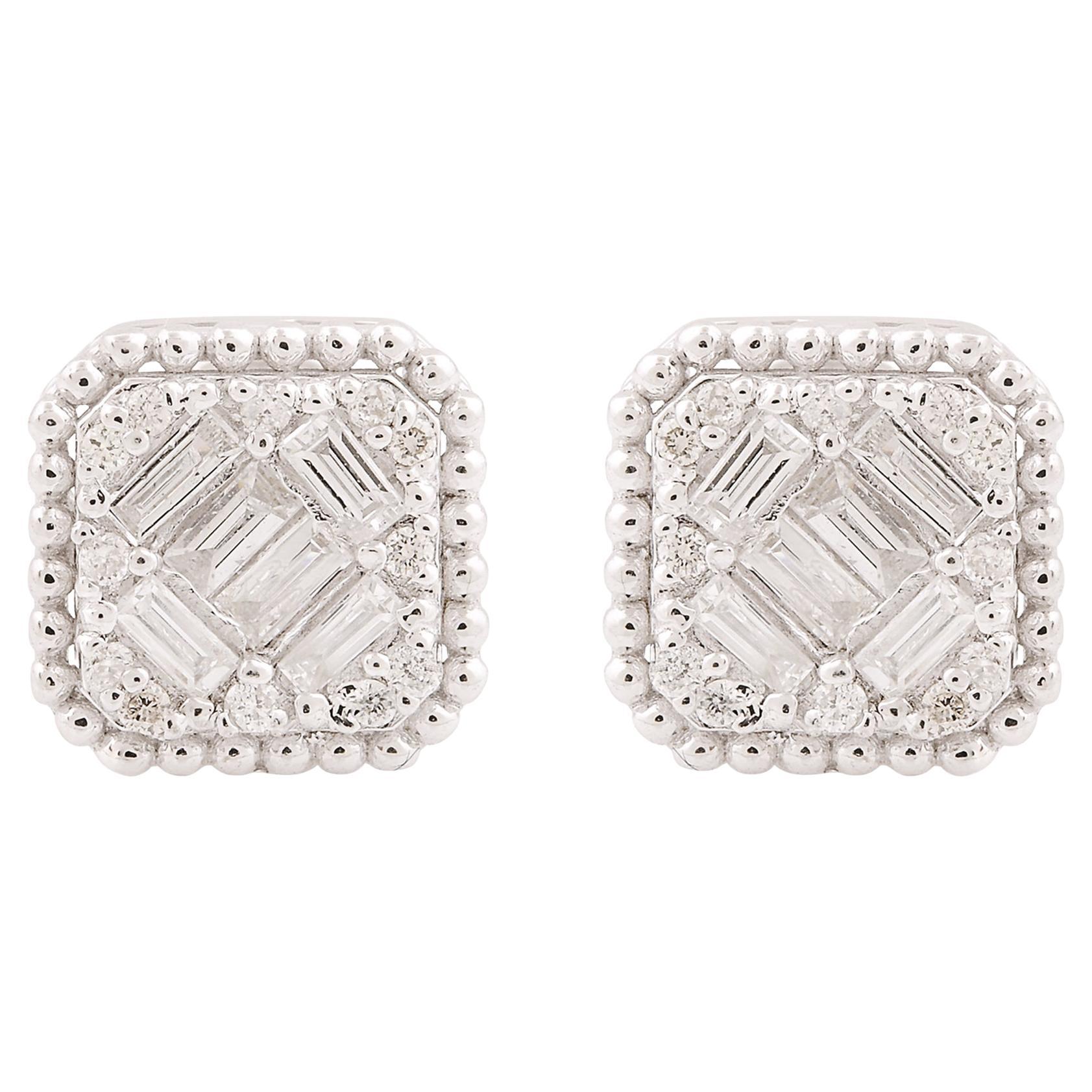 0,40 Karat Baguette-Diamant-Ohrstecker mit rundem Baguette-Diamant 10 Karat Weißgold feiner Schmuck