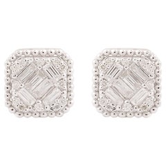 0,40 Karat Baguette-Diamant-Ohrstecker mit rundem Baguette-Diamant 10 Karat Weißgold feiner Schmuck