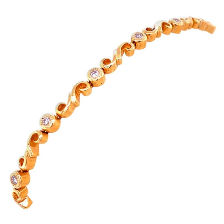 0.40 Carat Bezel Set Round Diamond S-Shape 14 Karat Gold Bracelet For Sale