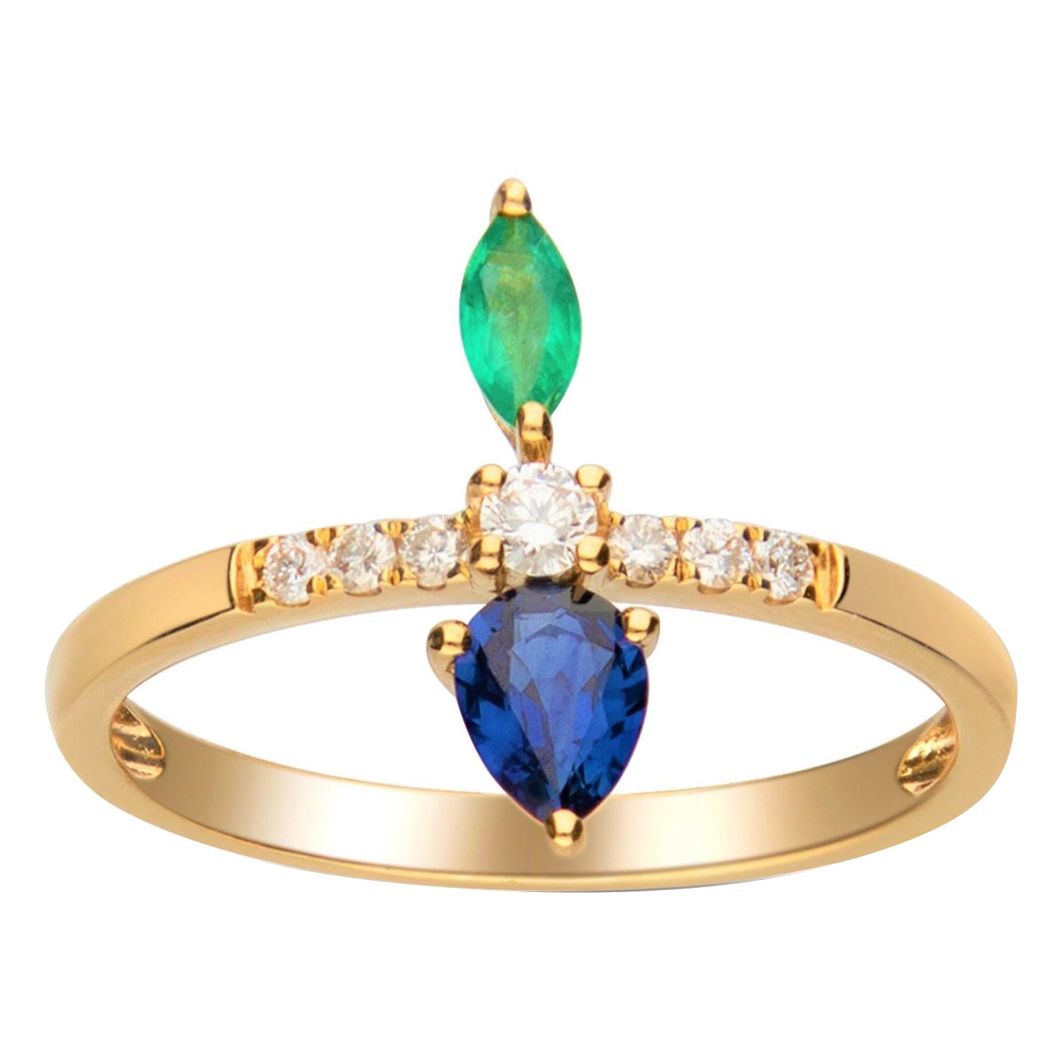 Anillo de oro amarillo de 14 quilates con zafiro azul y diamante de 0,40 quilates
