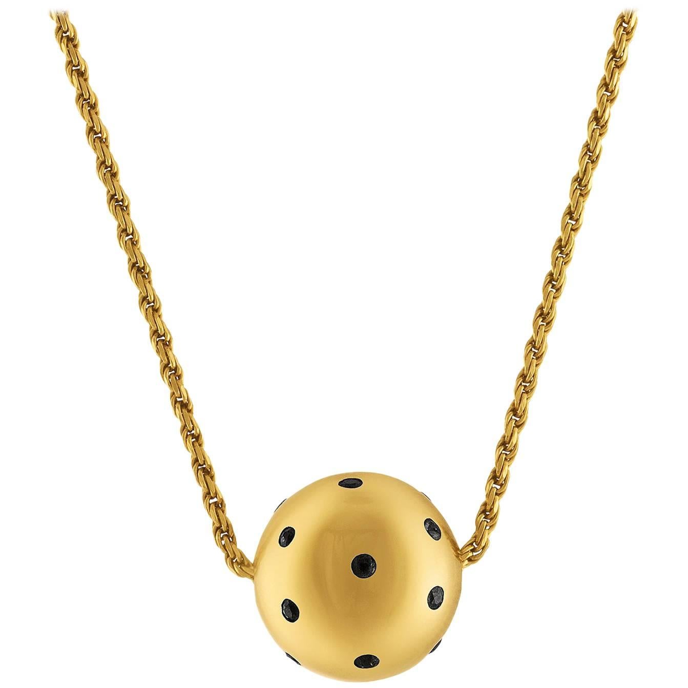 0.40 Carat Blue Sapphire Sphere Ball Gold Necklace For Sale