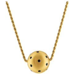 0.40 Carat Blue Sapphire Sphere Ball Gold Necklace