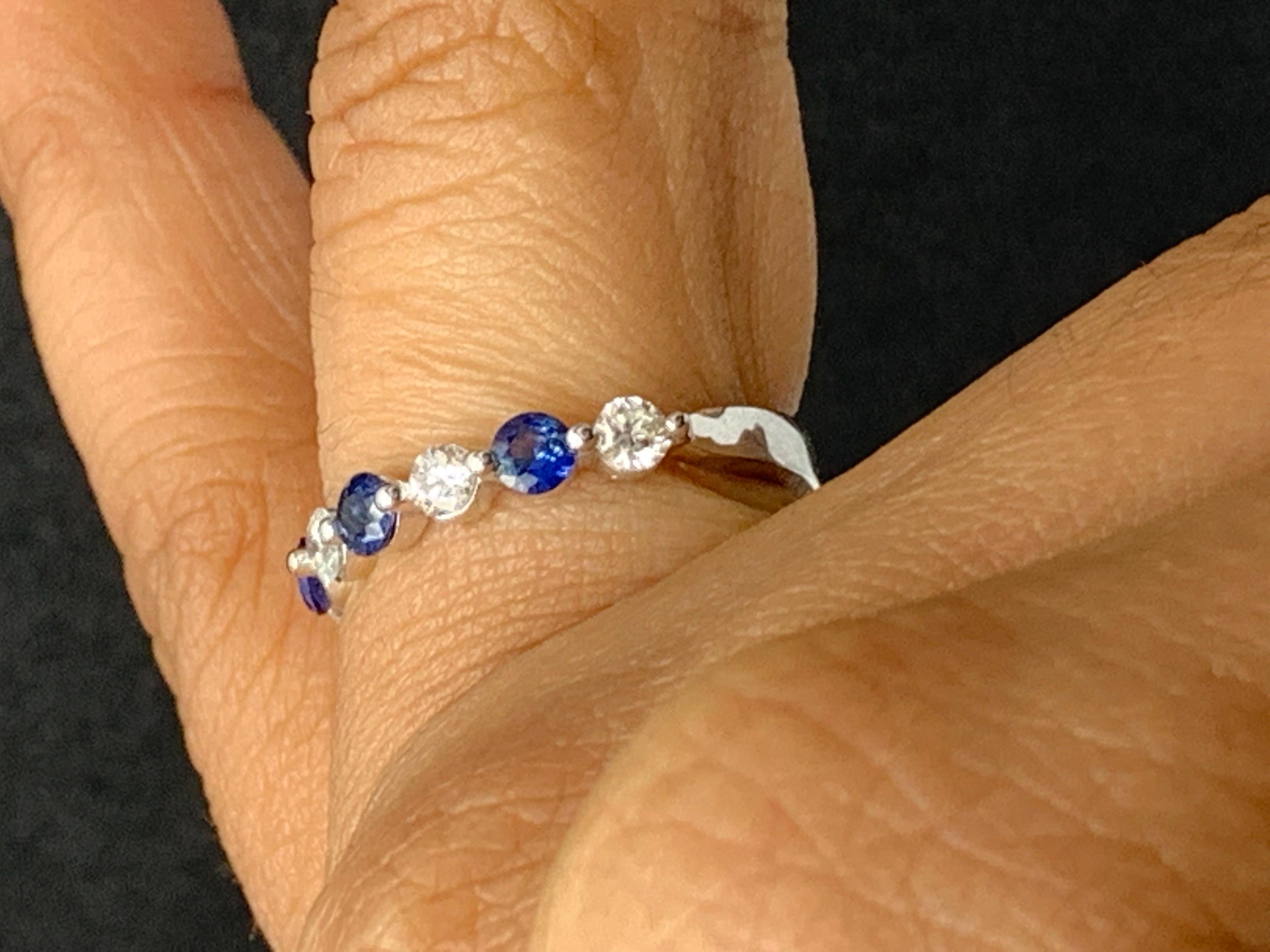 0.40 Carat Brilliant cut Sapphire and Diamond 9 stone Wedding Band 14K WhiteGold For Sale 4
