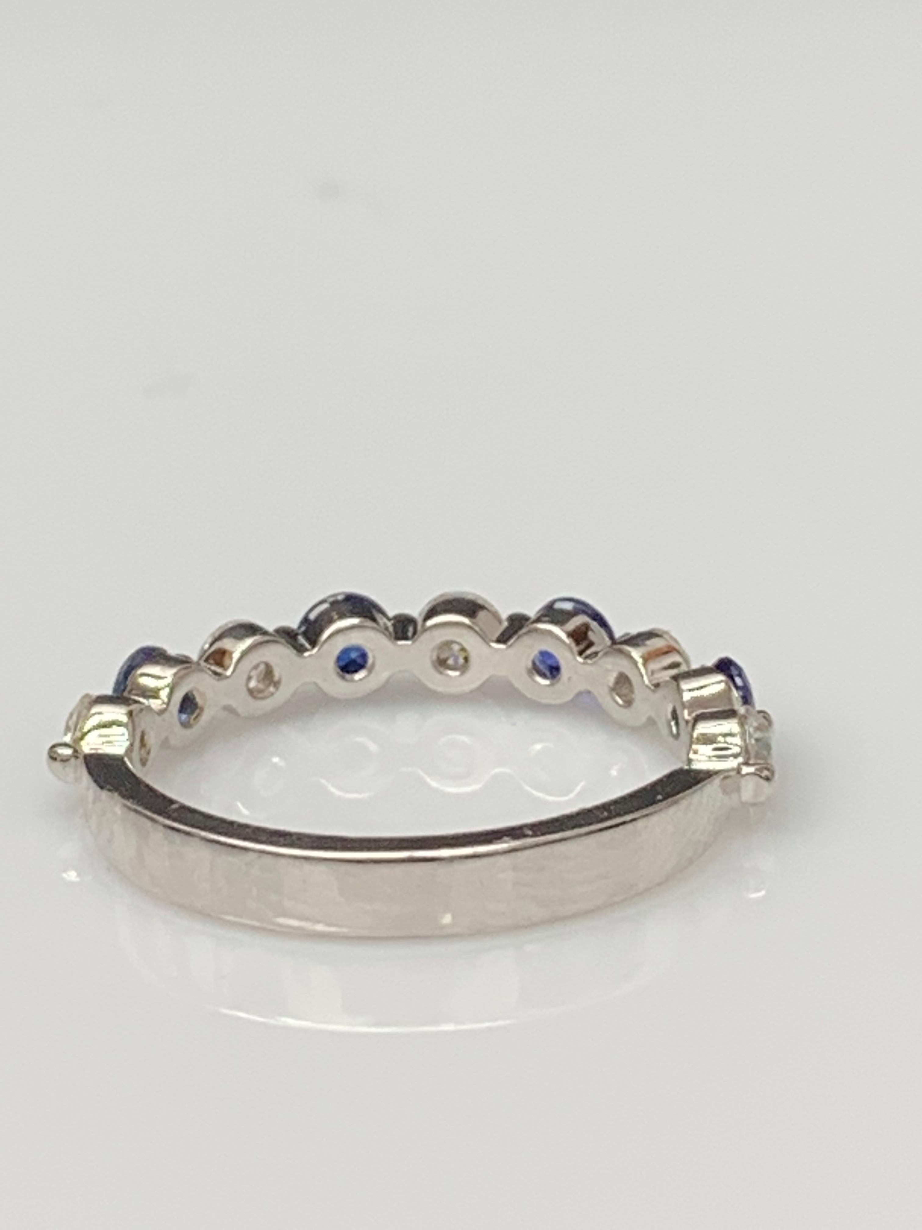 0.40 Carat Brilliant cut Sapphire and Diamond 9 stone Wedding Band 14K WhiteGold In New Condition For Sale In NEW YORK, NY