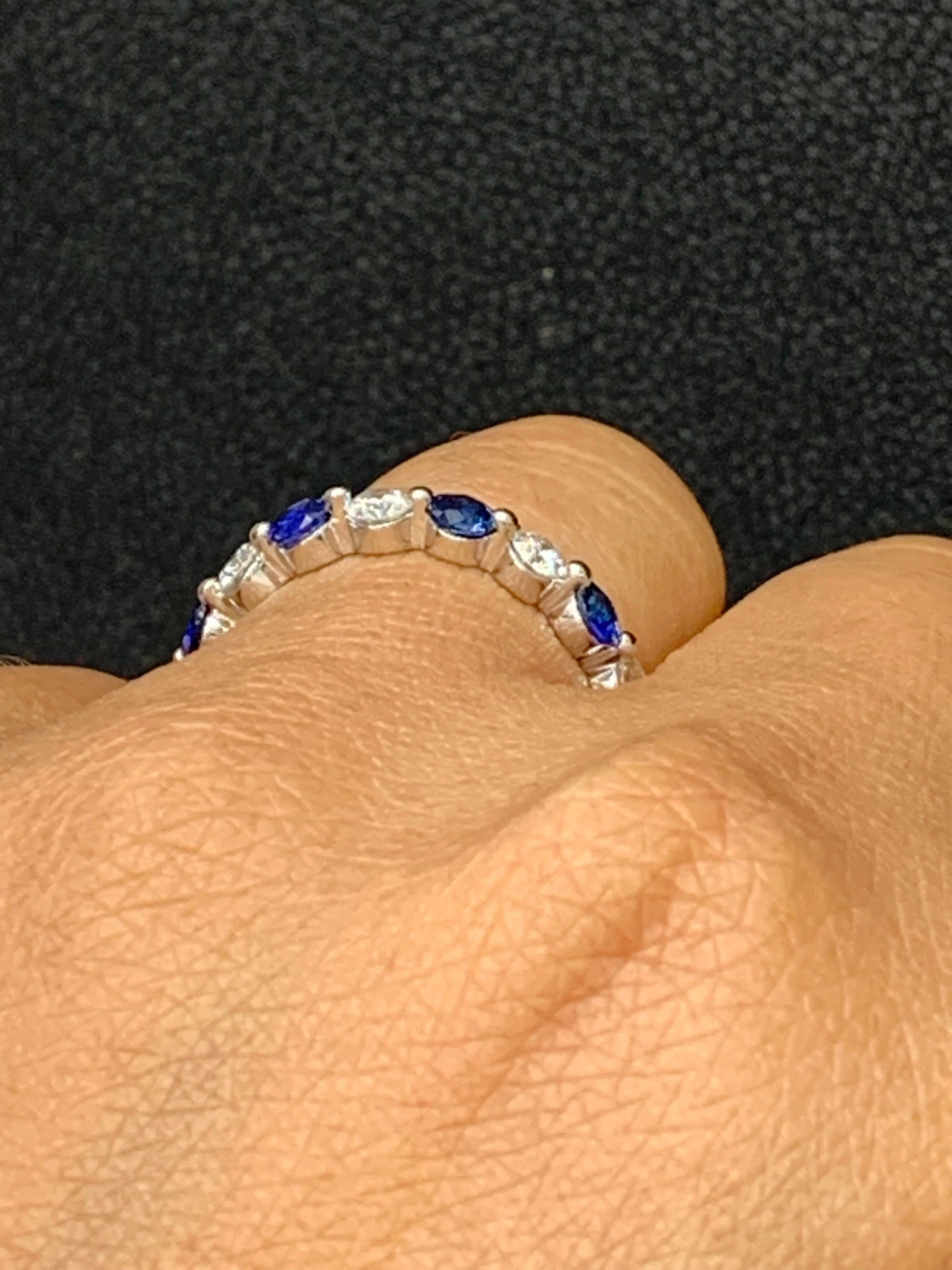 0.40 Carat Brilliant cut Sapphire and Diamond 9 stone Wedding Band 14K WhiteGold For Sale 3
