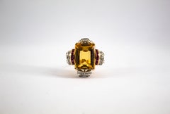 0.40 Carat Diamond 0.15 Carat Ruby Citrine Yellow Gold Cocktail Ring