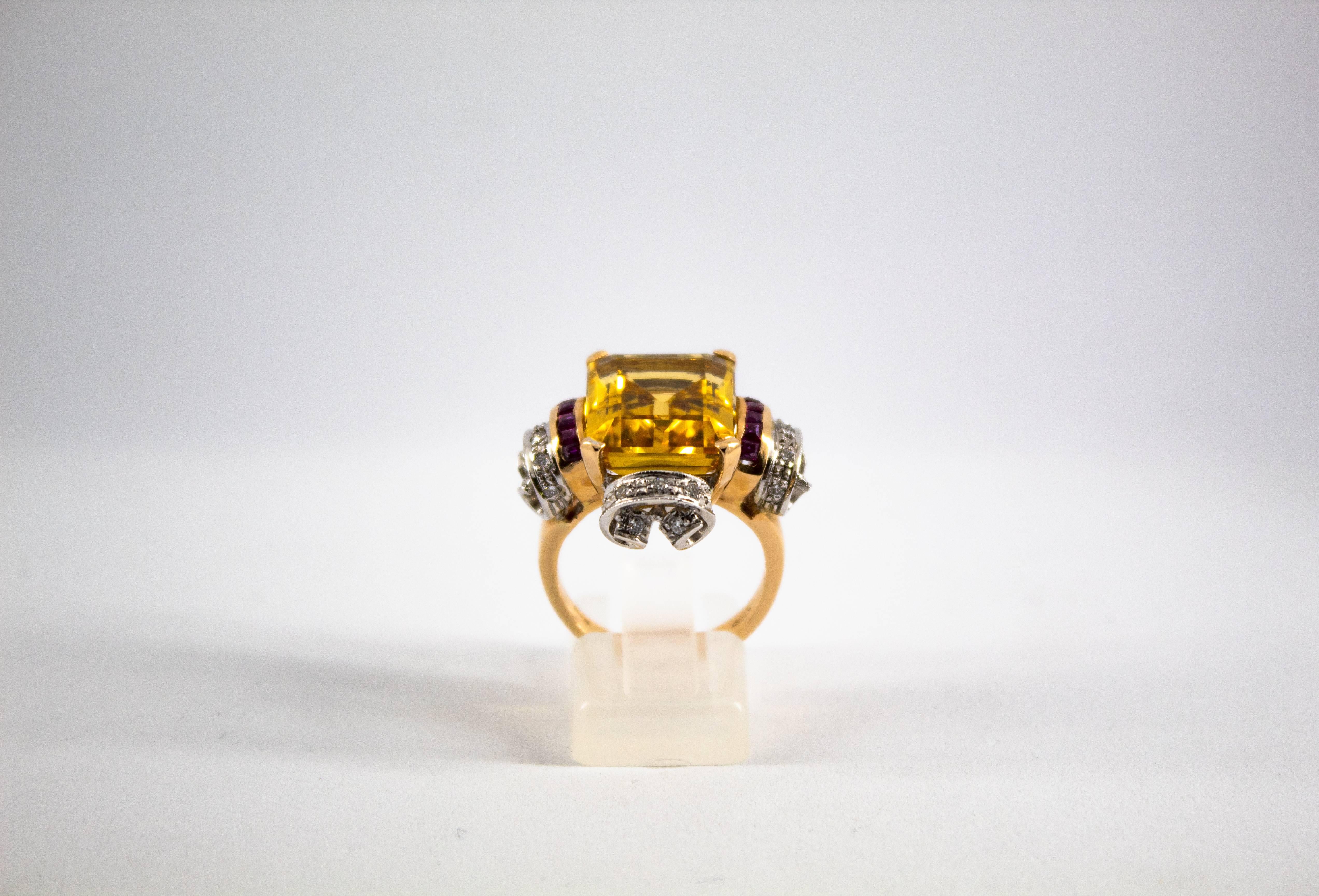 0.40 Carat Diamond 0.15 Carat Ruby Citrine Yellow Gold Cocktail Ring In New Condition In Naples, IT