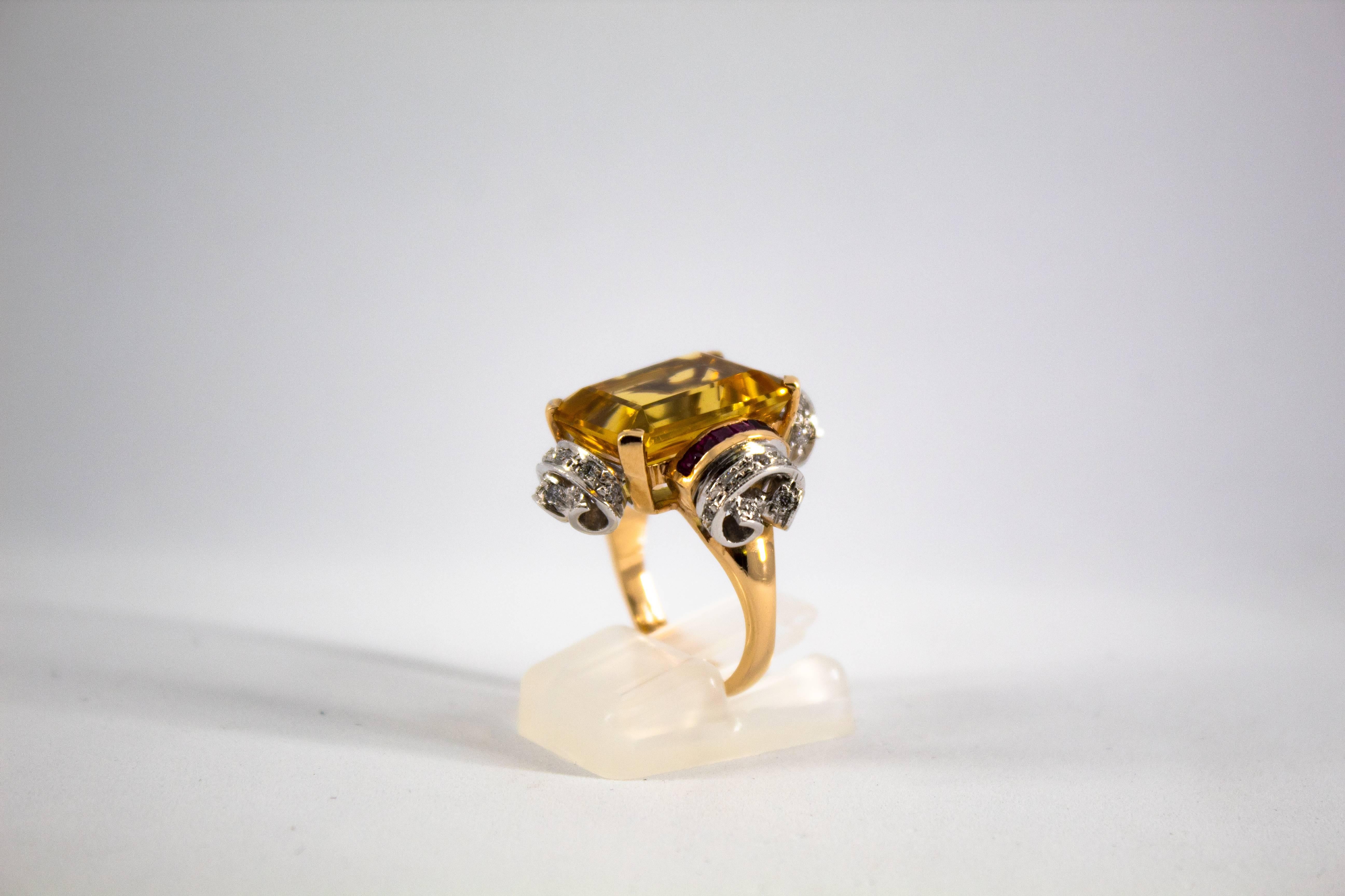 Women's or Men's 0.40 Carat Diamond 0.15 Carat Ruby Citrine Yellow Gold Cocktail Ring